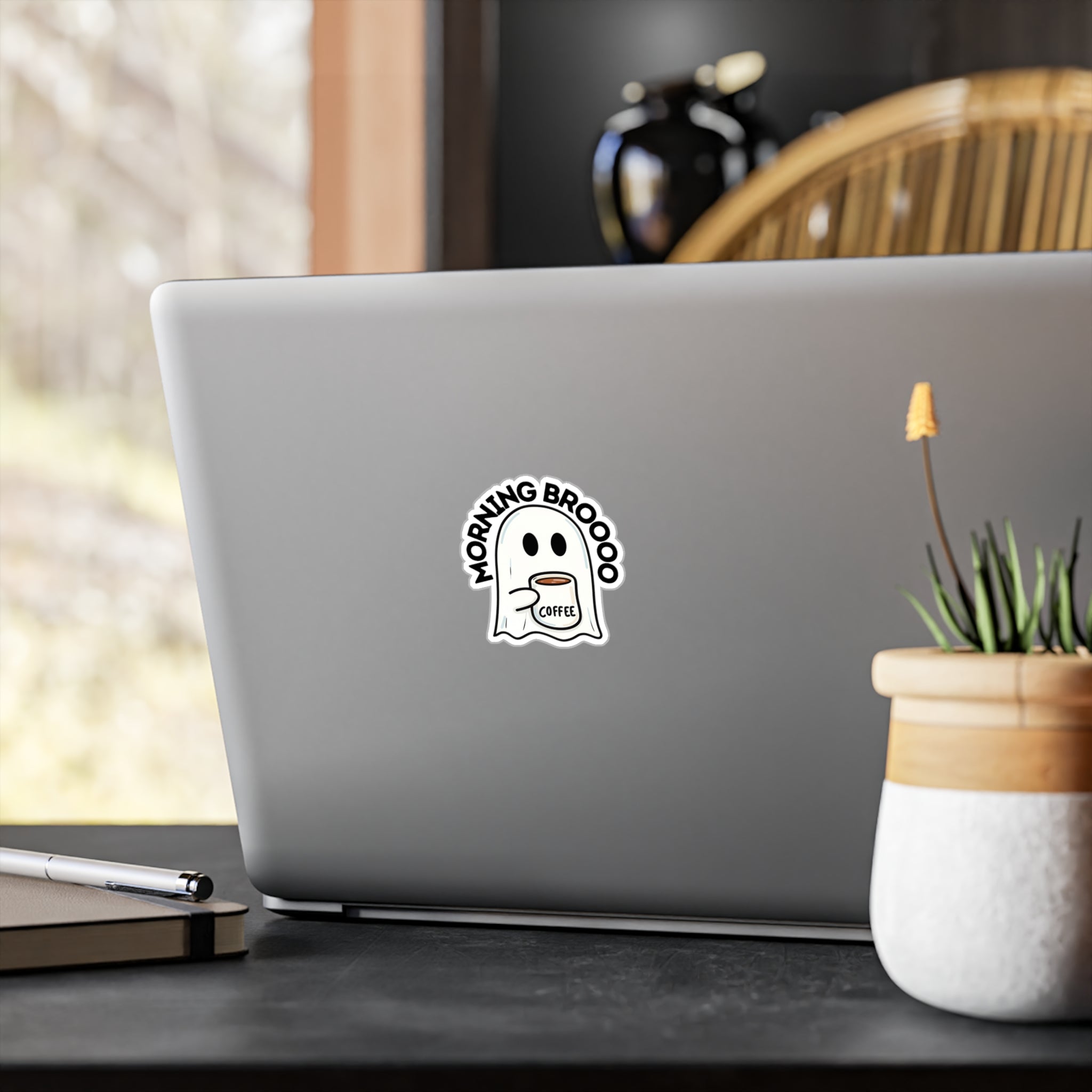 Morning Broooo Ghost Coffee Sticker — Kiss-Cut Vinyl Decal