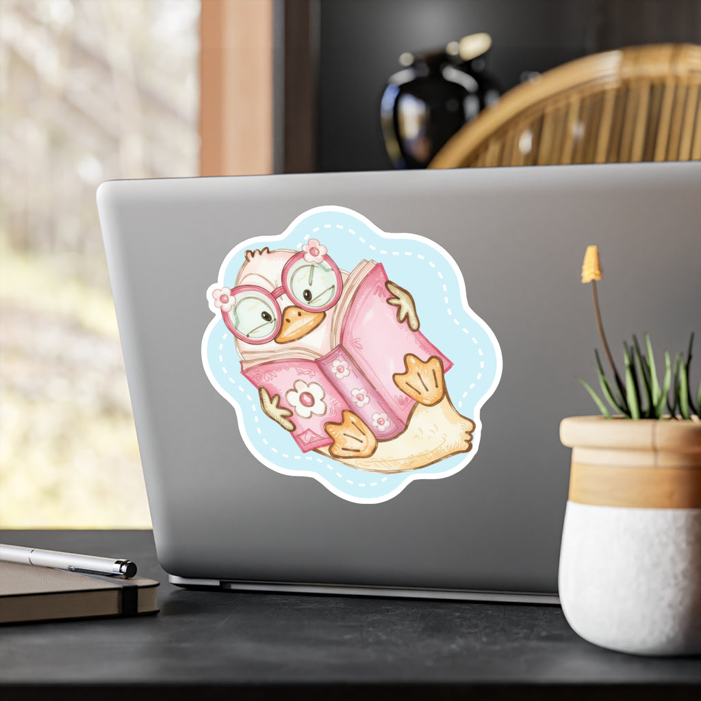 Cute Reading Duck Vinyl Sticker — Kiss-Cut Decal for Books, Laptops & Windows