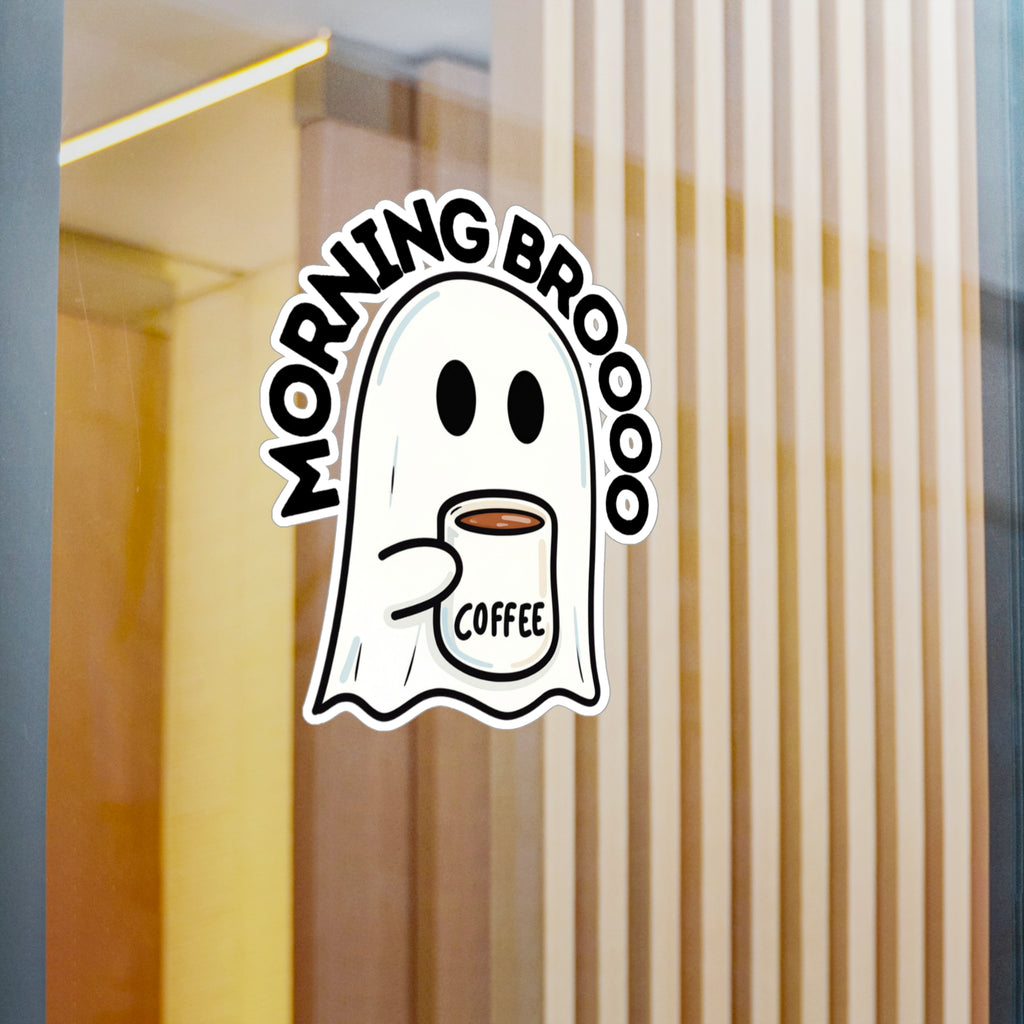 Morning Broooo Ghost Coffee Sticker — Kiss-Cut Vinyl Decal