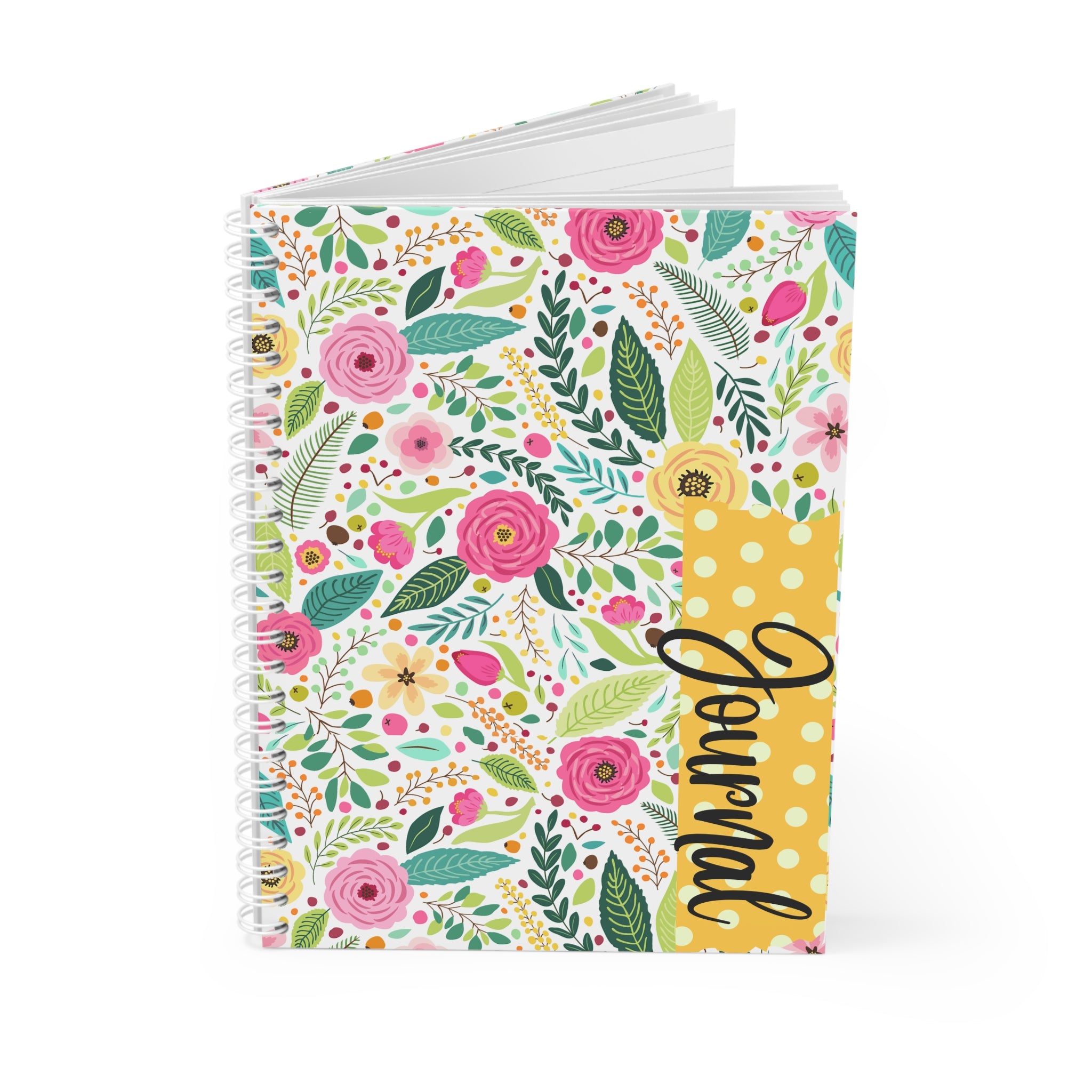 Floral Garden Spiral Notebook — Personalized "Loved" Polka Dot Cover