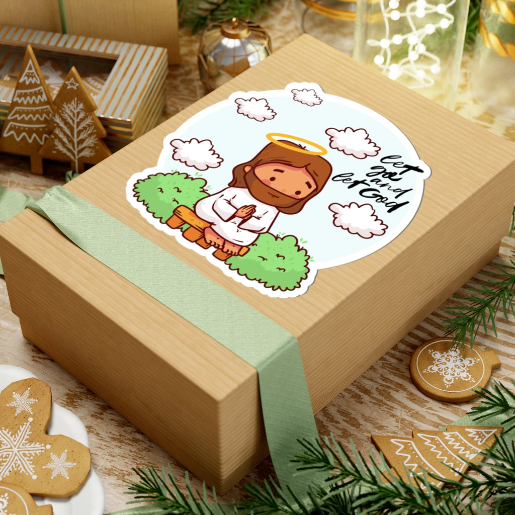 Let Go and Let God Prayer Sticker — Cute Jesus Kiss-Cut Sticker for Laptops & Gifts