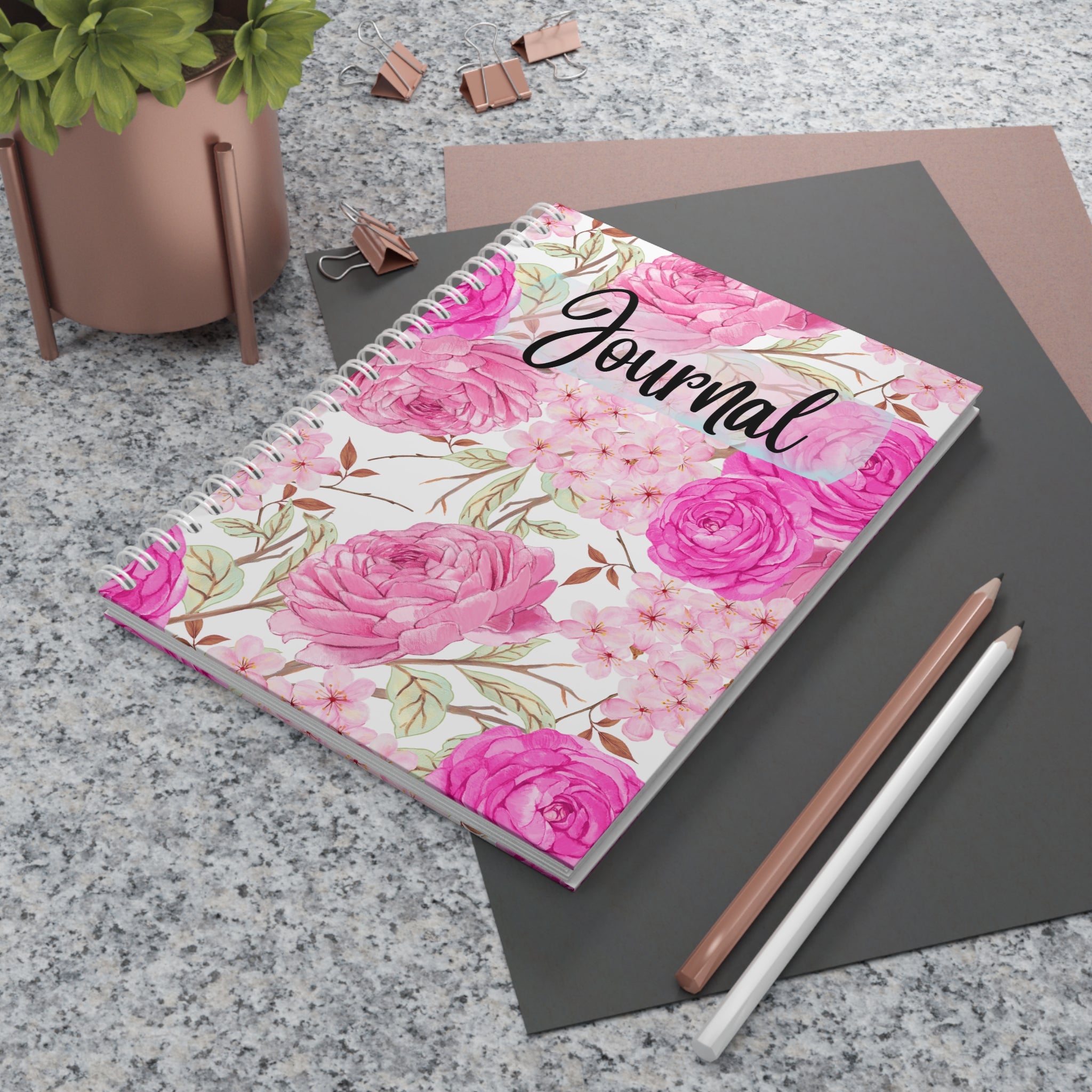 Floral Journal Spiral Notebook – Pink Peony Garden Notebook for Notes & Gifts