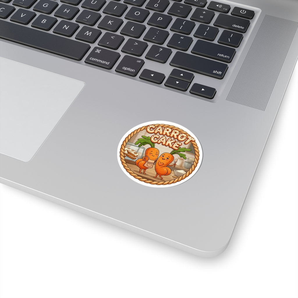 Carrot Cake Cute Characters Kiss-Cut Sticker — Baking Cute Laptop Decal