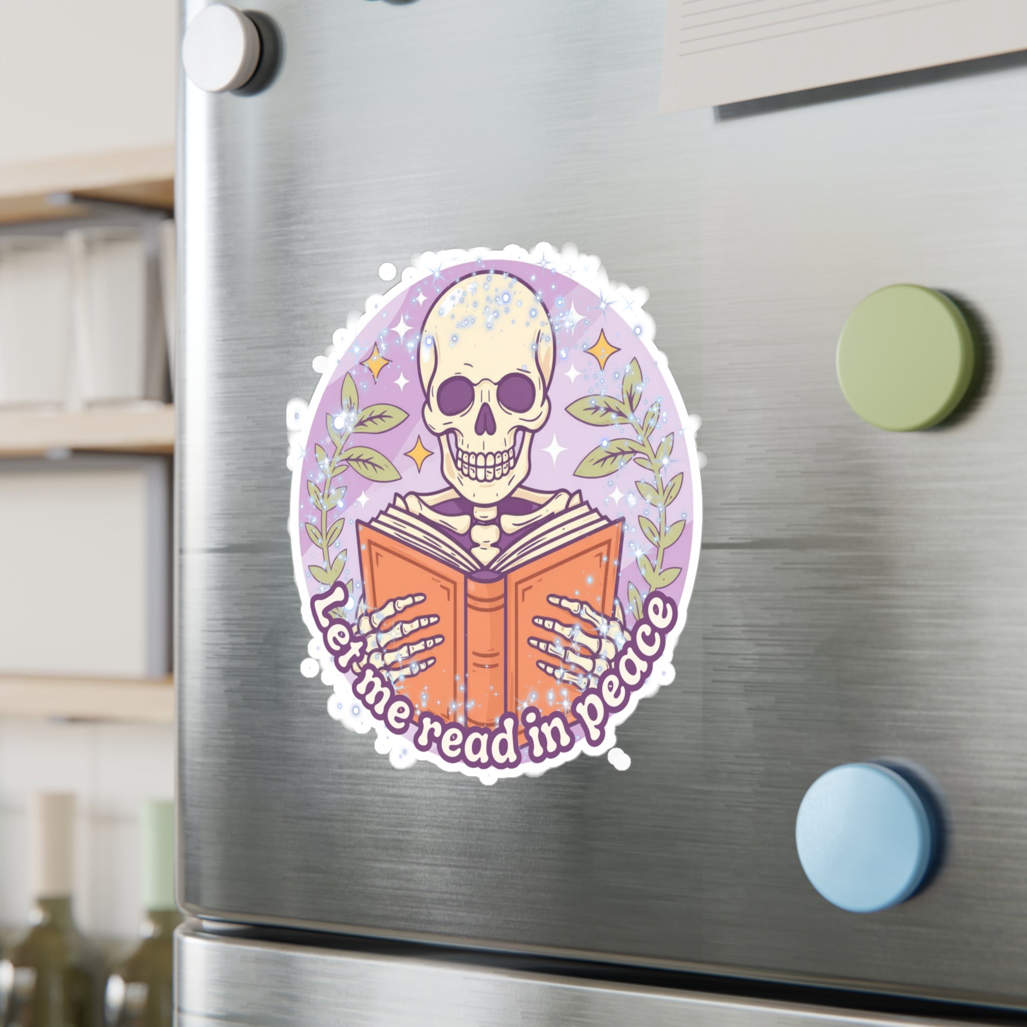 Kiss-Cut Vinyl Decal — “Let Me Read in Peace” Skull Reading Sticker