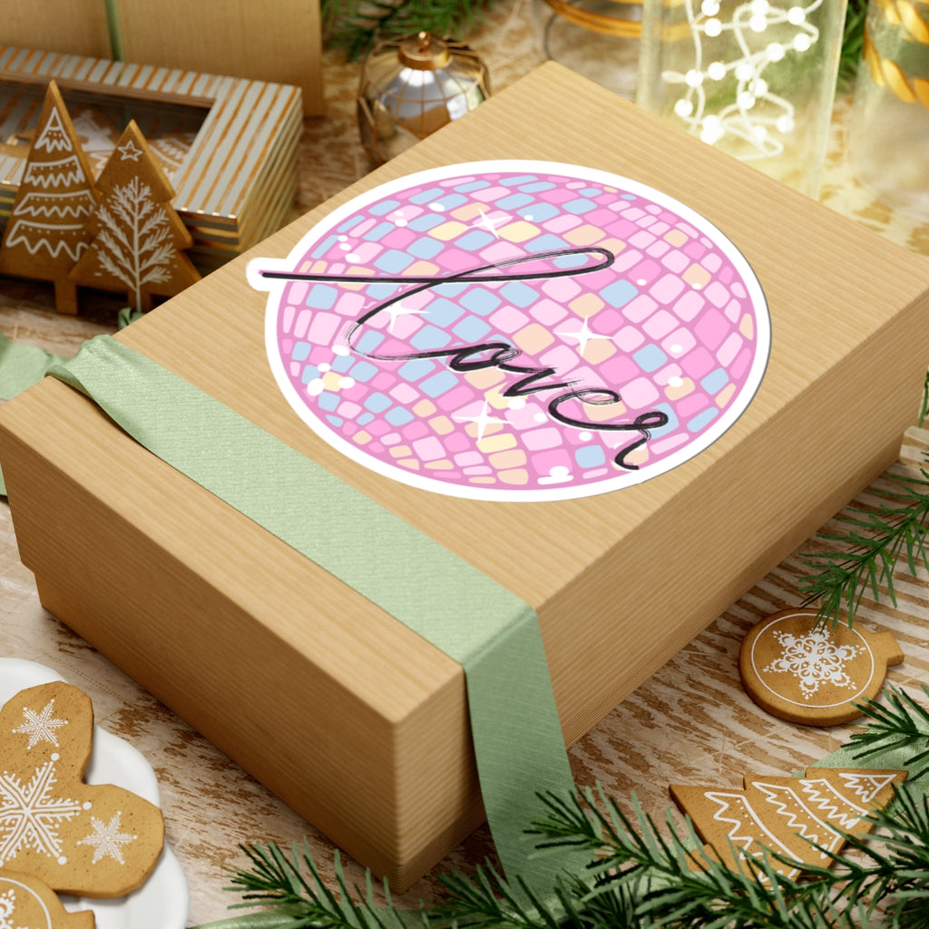 Love Disco Kiss-Cut Sticker — Pink Mosaic Heart Vibe