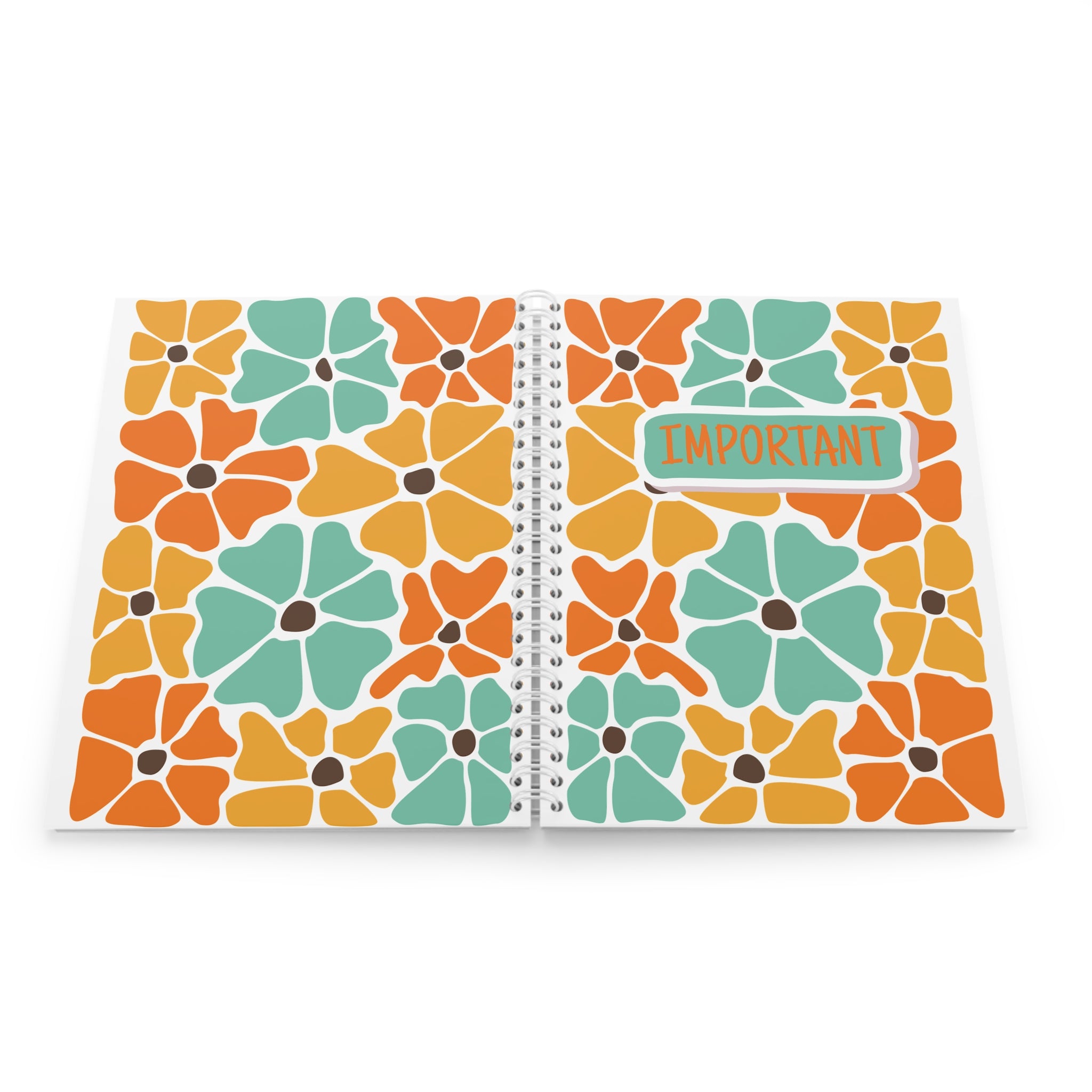 Important Floral Spiral Notebook — Retro Orange Teal Flower Journal