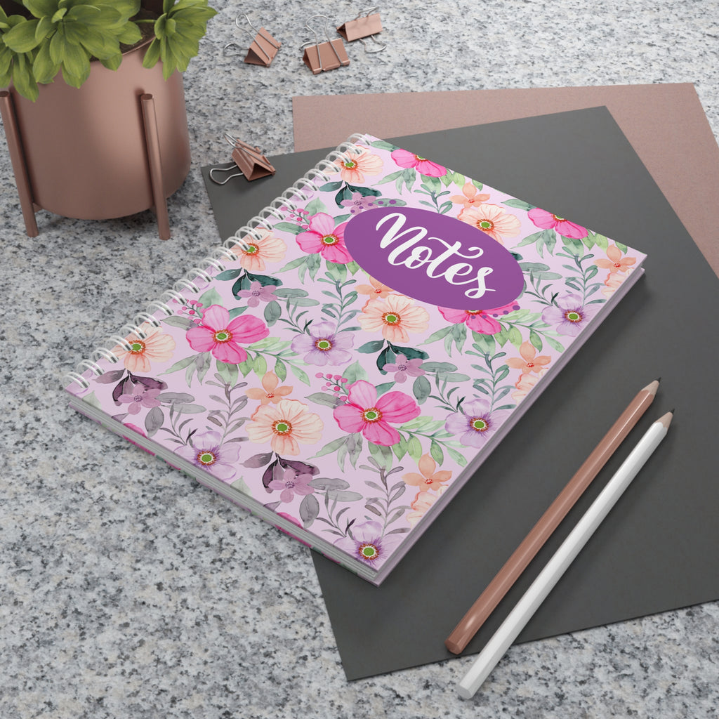 Floral Notes Spiral Notebook — Pink Watercolor Flowers Journal