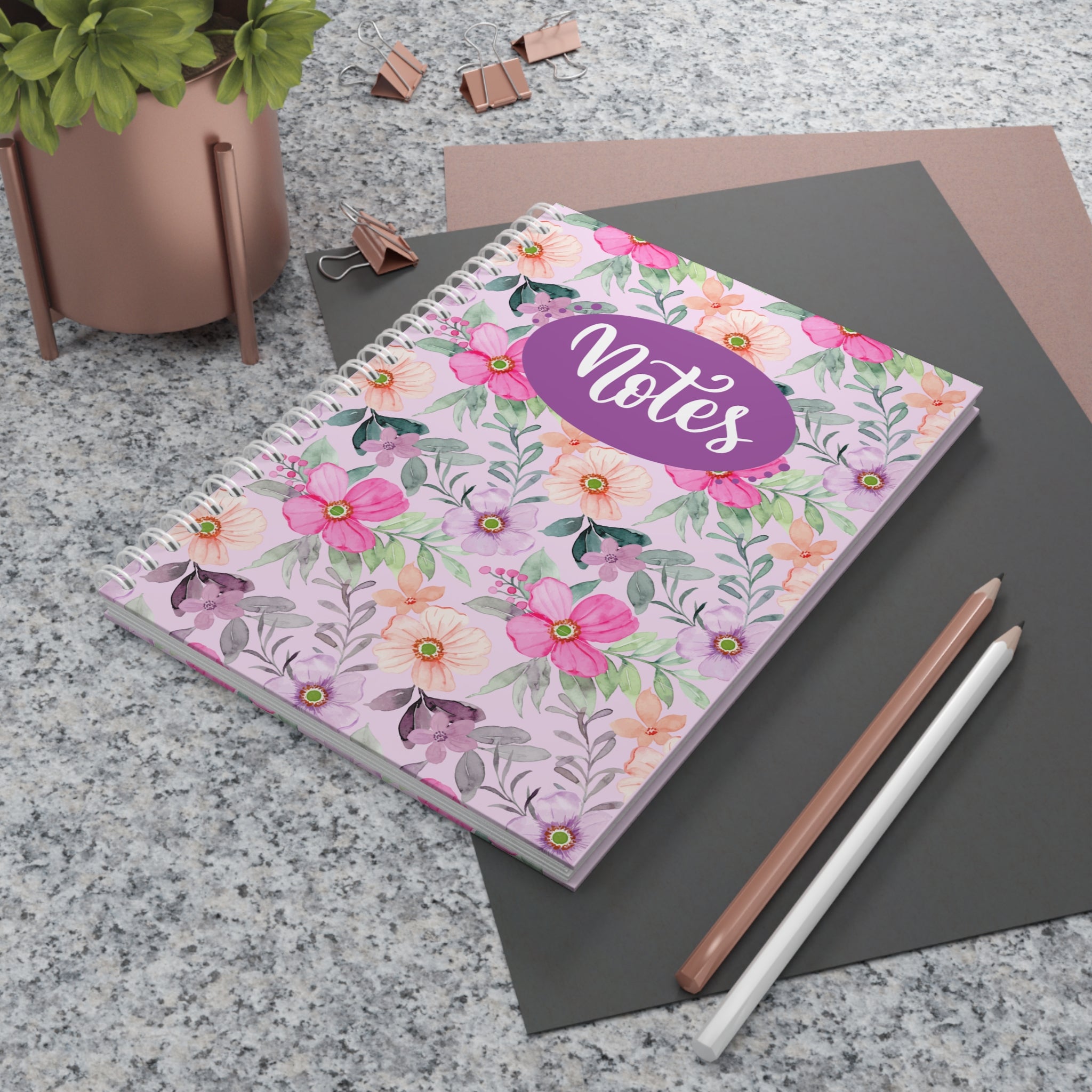 Floral Notes Spiral Notebook — Pink Watercolor Flowers Journal