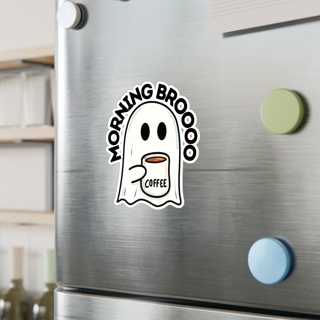 Morning Broooo Ghost Coffee Sticker — Kiss-Cut Vinyl Decal