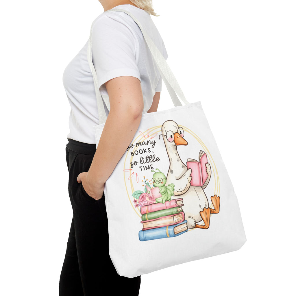 Reading Goose Tote Bag — "So Many Books, So Little Time" Cute Booklover Carryall