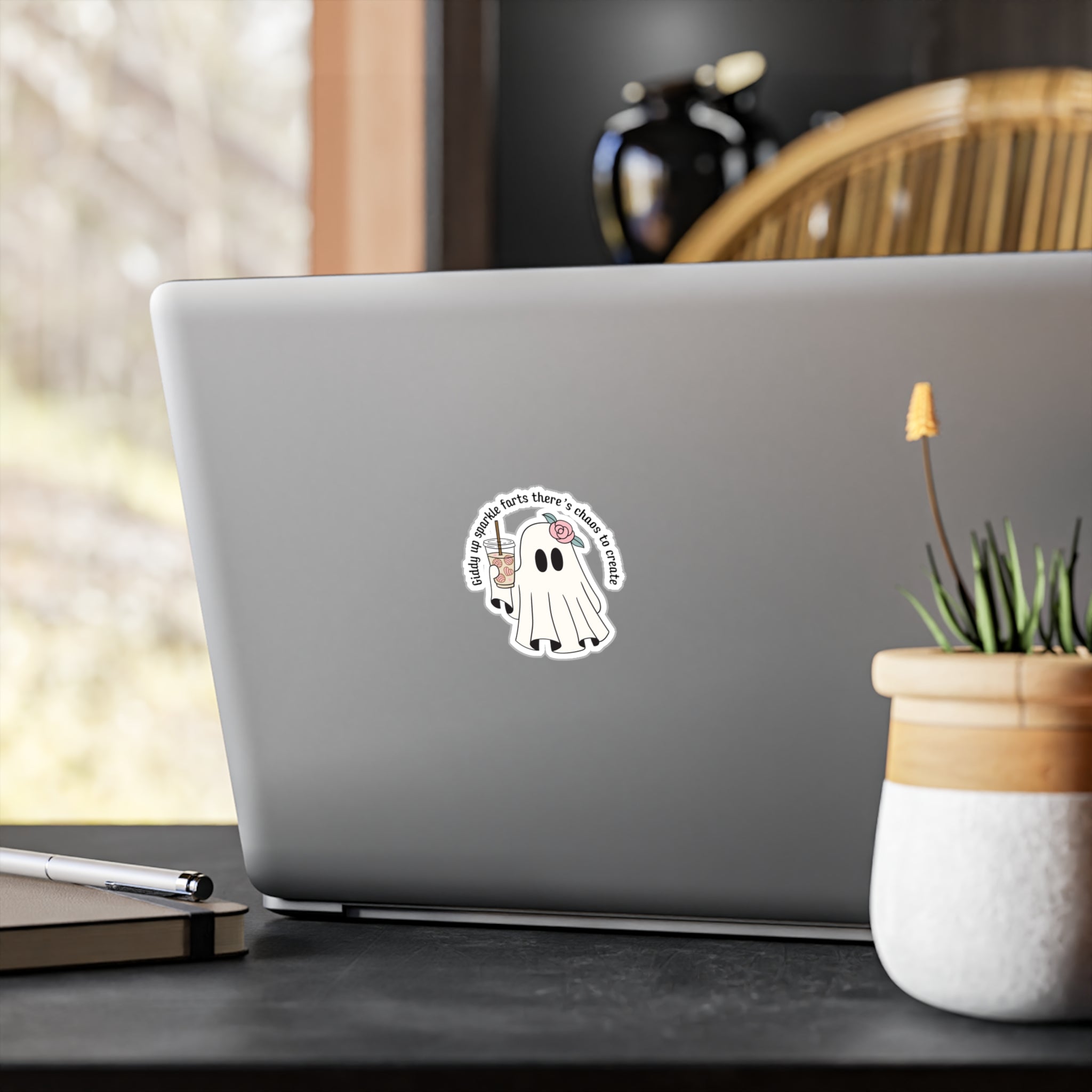 Ghost Sticker — “Giddy up sparkle farts there’s chaos to create” Kiss-Cut Vinyl Decal
