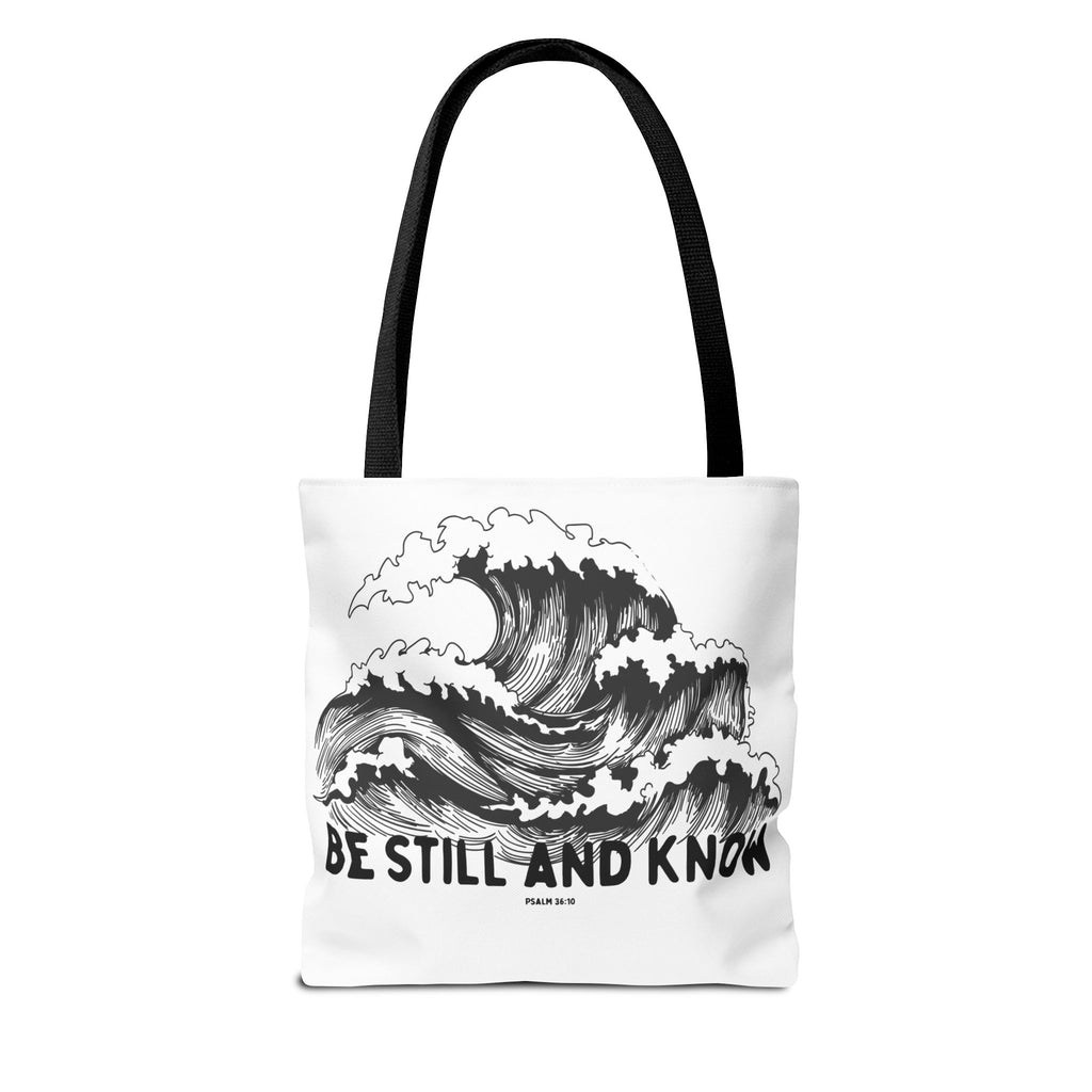 Be Still and Know Wave Tote Bag — Inspirational Psalm 36:10 Canvas Tote