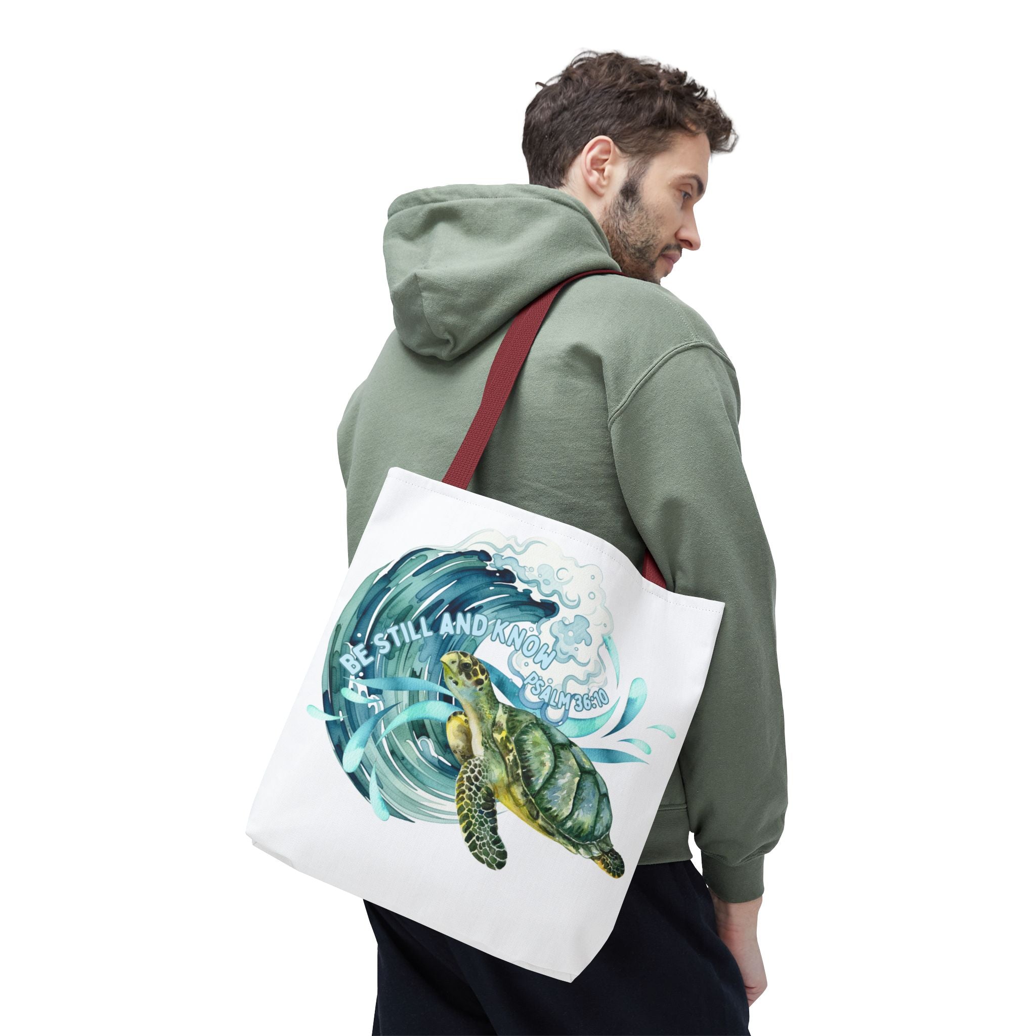 Sea Turtle Wave Tote Bag — "Be Still and Know" Ocean Eco Shopper