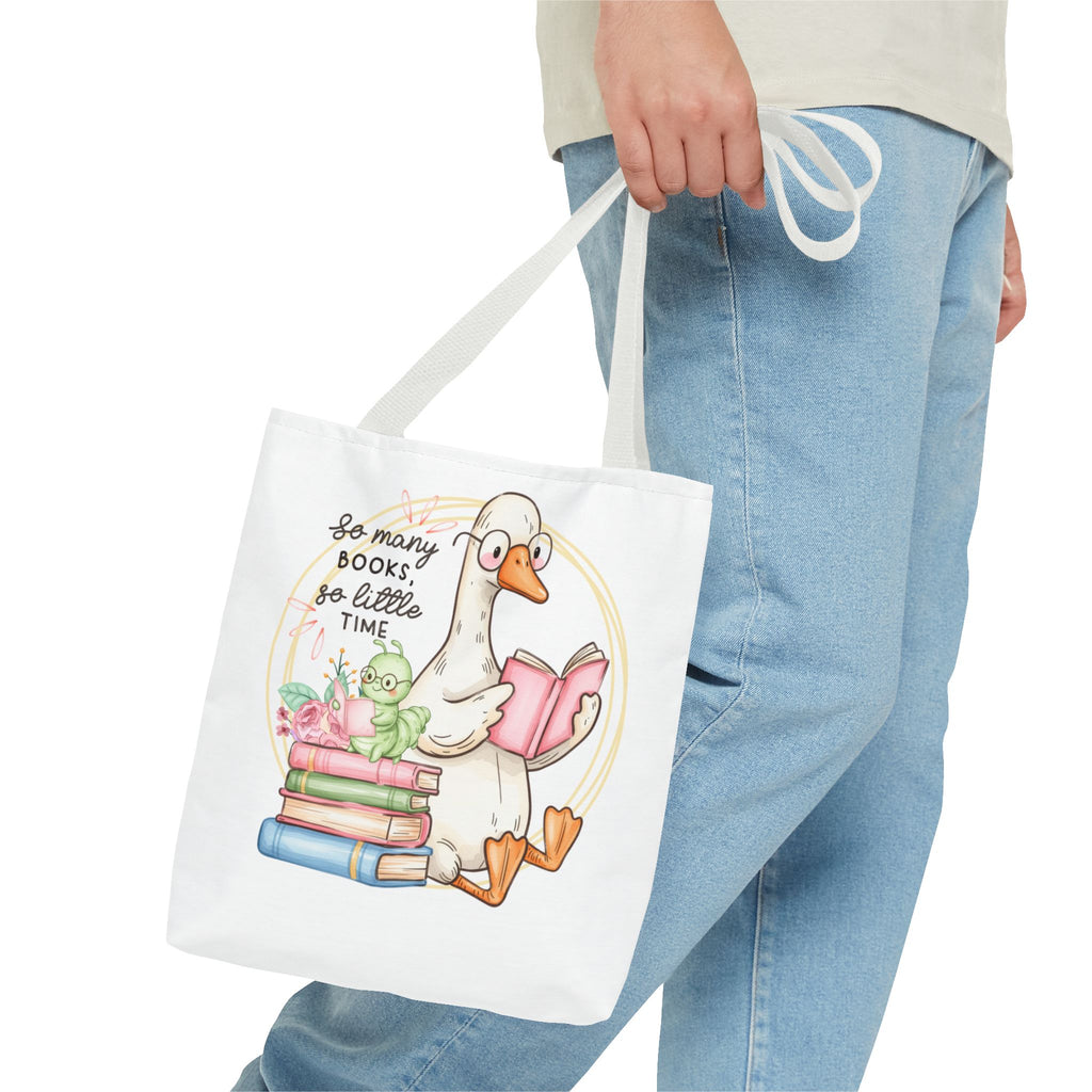 Reading Goose Tote Bag — "So Many Books, So Little Time" Cute Booklover Carryall