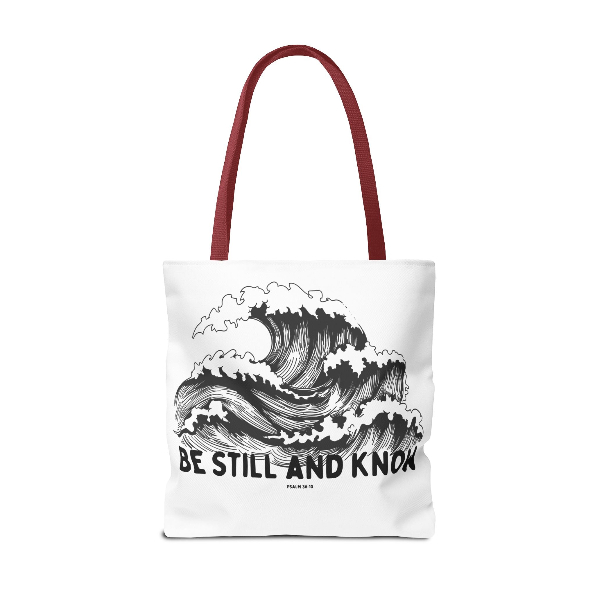 Be Still and Know Wave Tote Bag — Inspirational Psalm 36:10 Canvas Tote