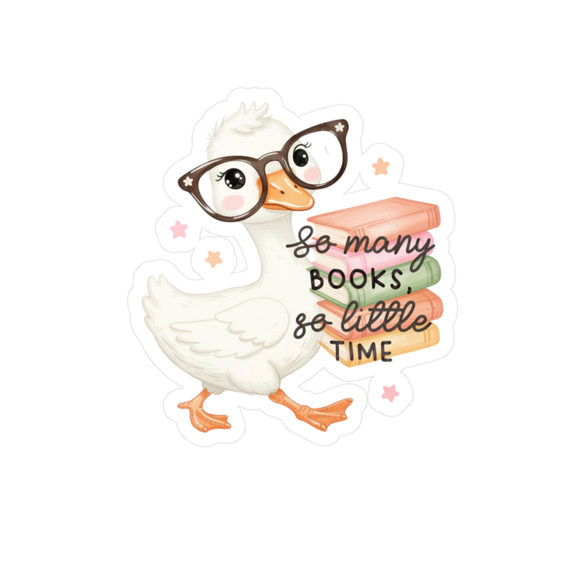 Duck Booklover Vinyl Sticker — "So Many Books, So Little Time" Kiss-Cut Decal