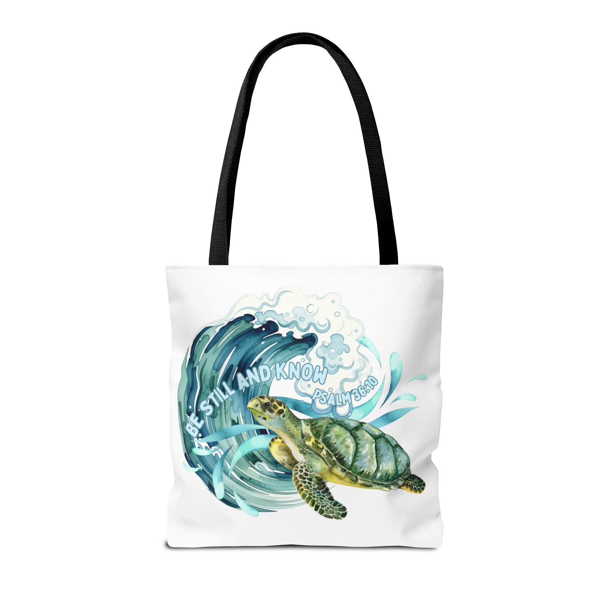 Sea Turtle Wave Tote Bag — "Be Still and Know" Ocean Eco Shopper
