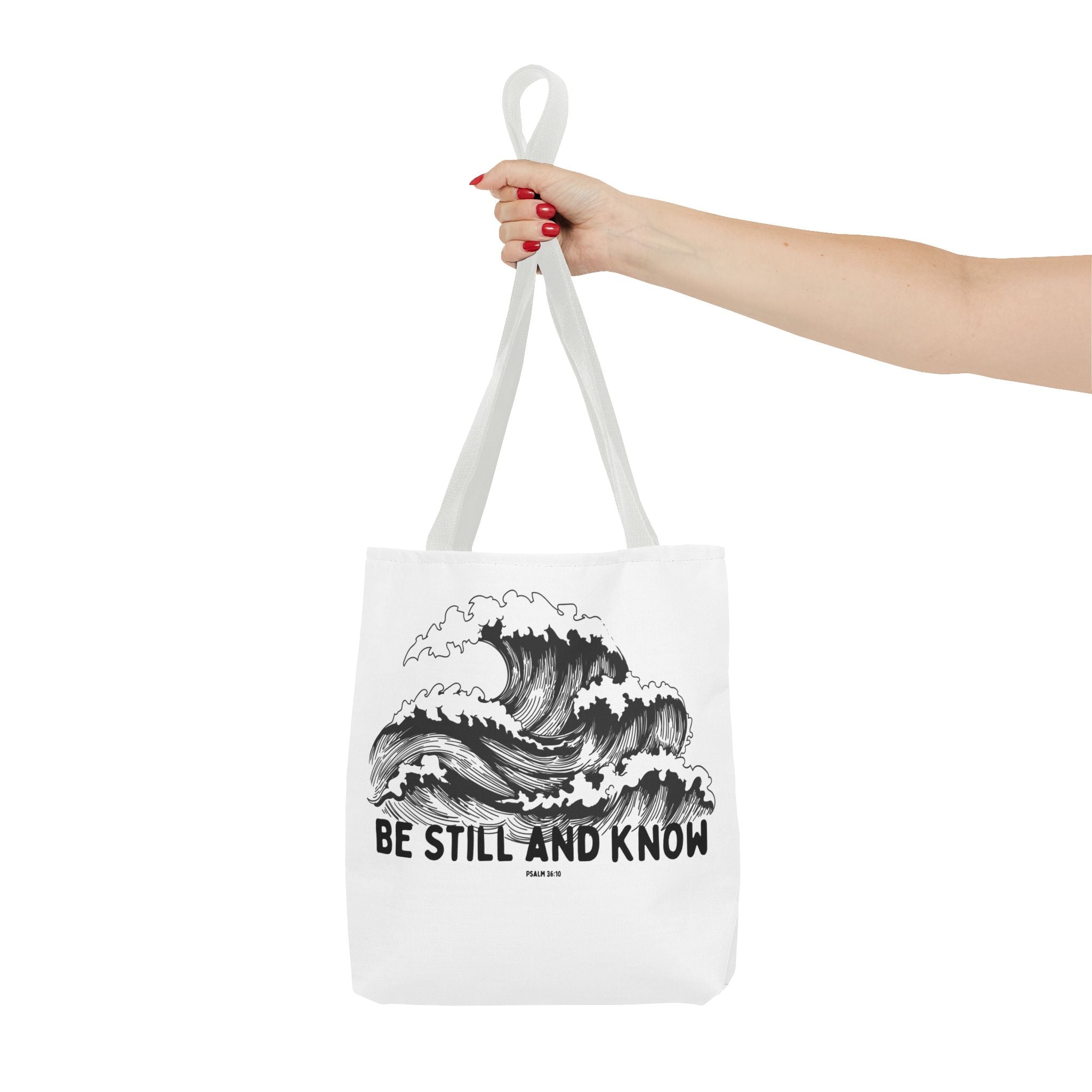 Be Still and Know Wave Tote Bag — Inspirational Psalm 36:10 Canvas Tote