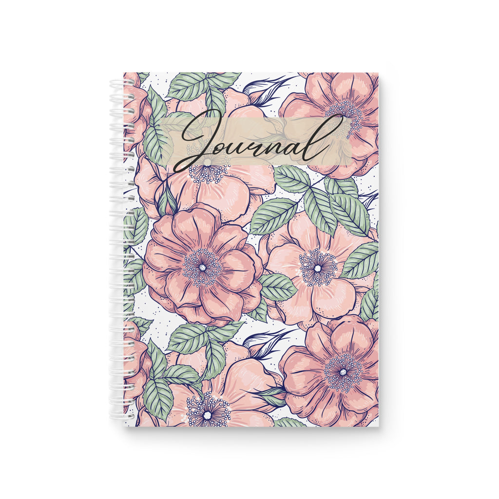 Floral Journal Spiral Notebook — Peach Watercolor Flowers, Lined Journal for Women & Girls