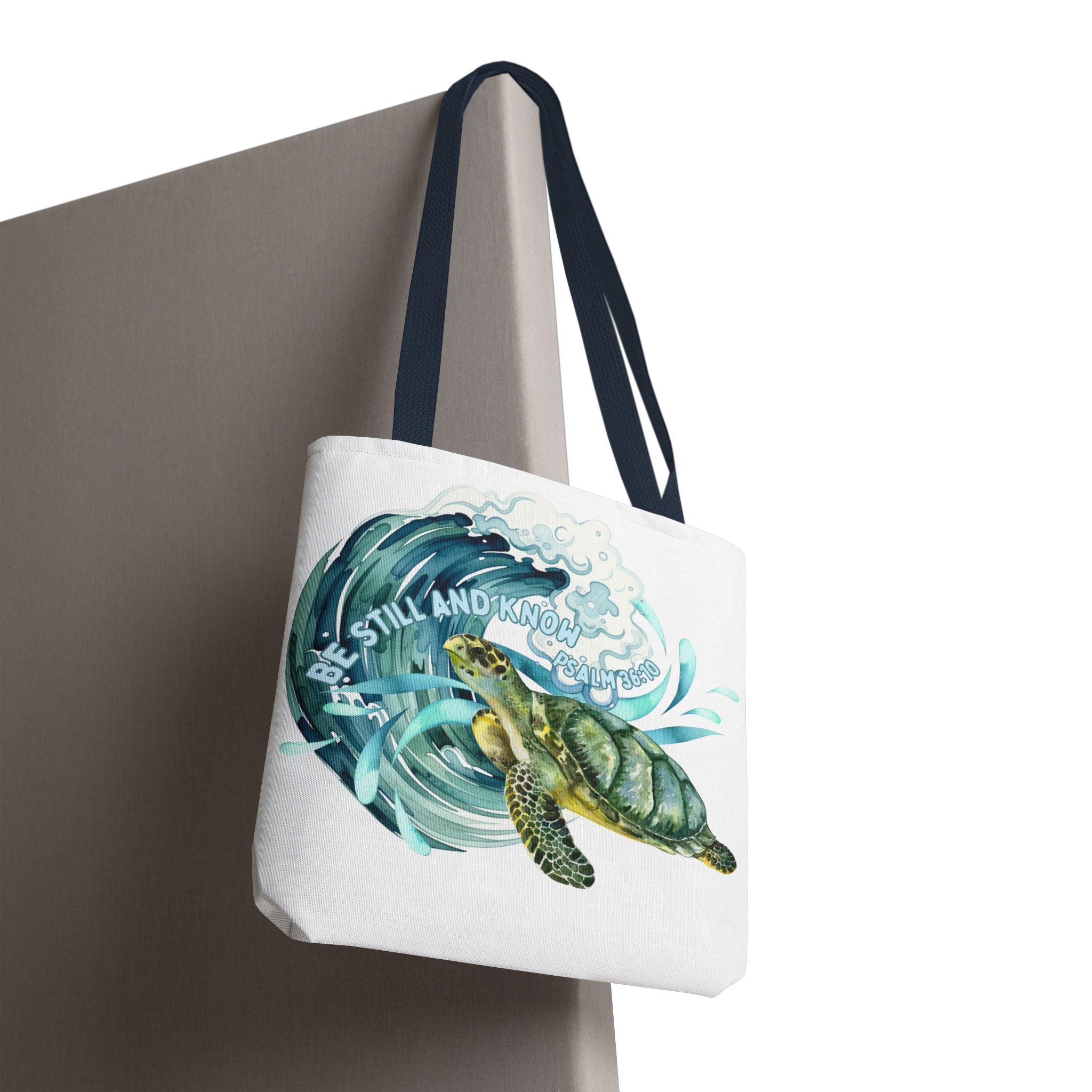 Sea Turtle Wave Tote Bag — "Be Still and Know" Ocean Eco Shopper