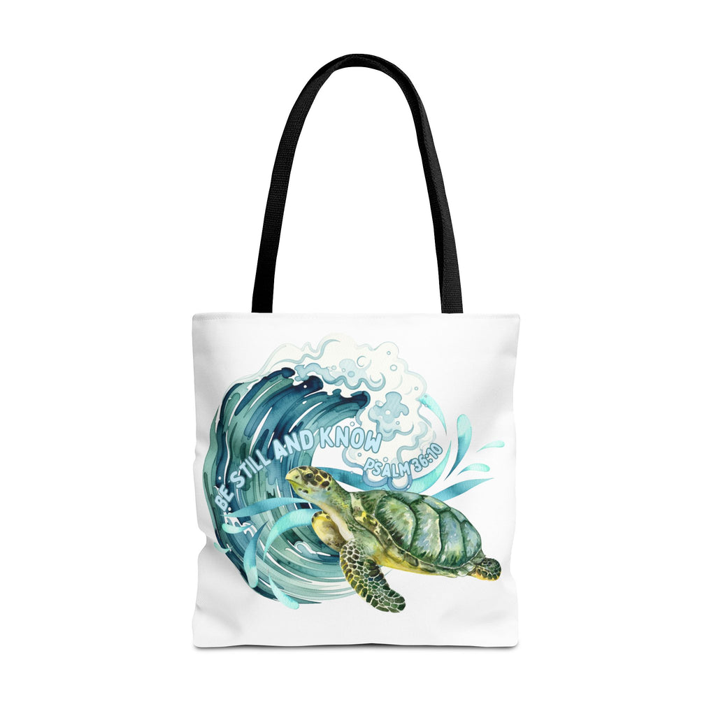 Sea Turtle Wave Tote Bag — "Be Still and Know" Ocean Eco Shopper