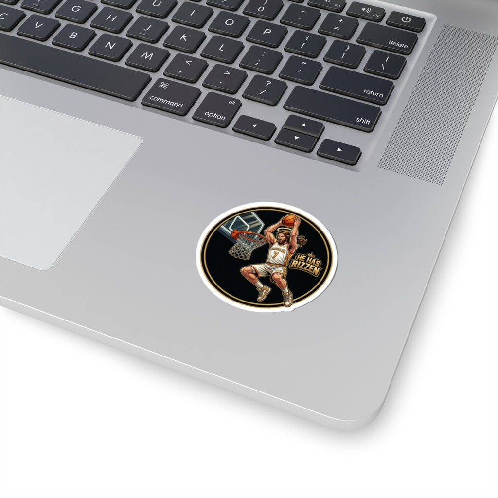 He Has RIZZEN Basketball Sticker — Round Kiss-Cut Dunking Player  | Decal He has Risen