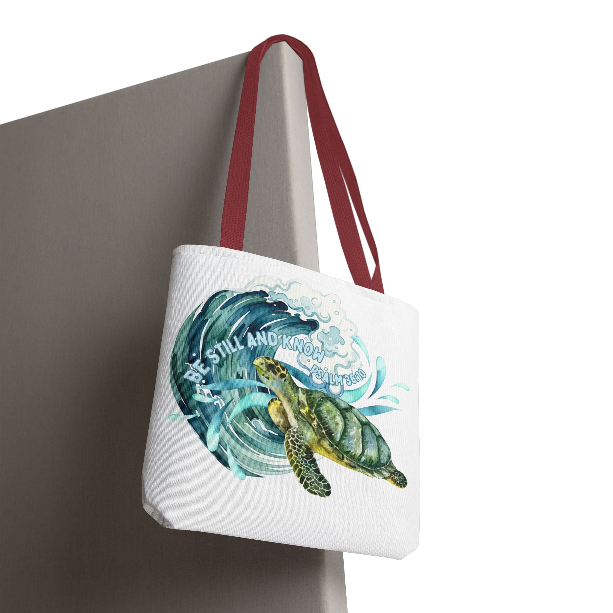 Sea Turtle Wave Tote Bag — "Be Still and Know" Ocean Eco Shopper