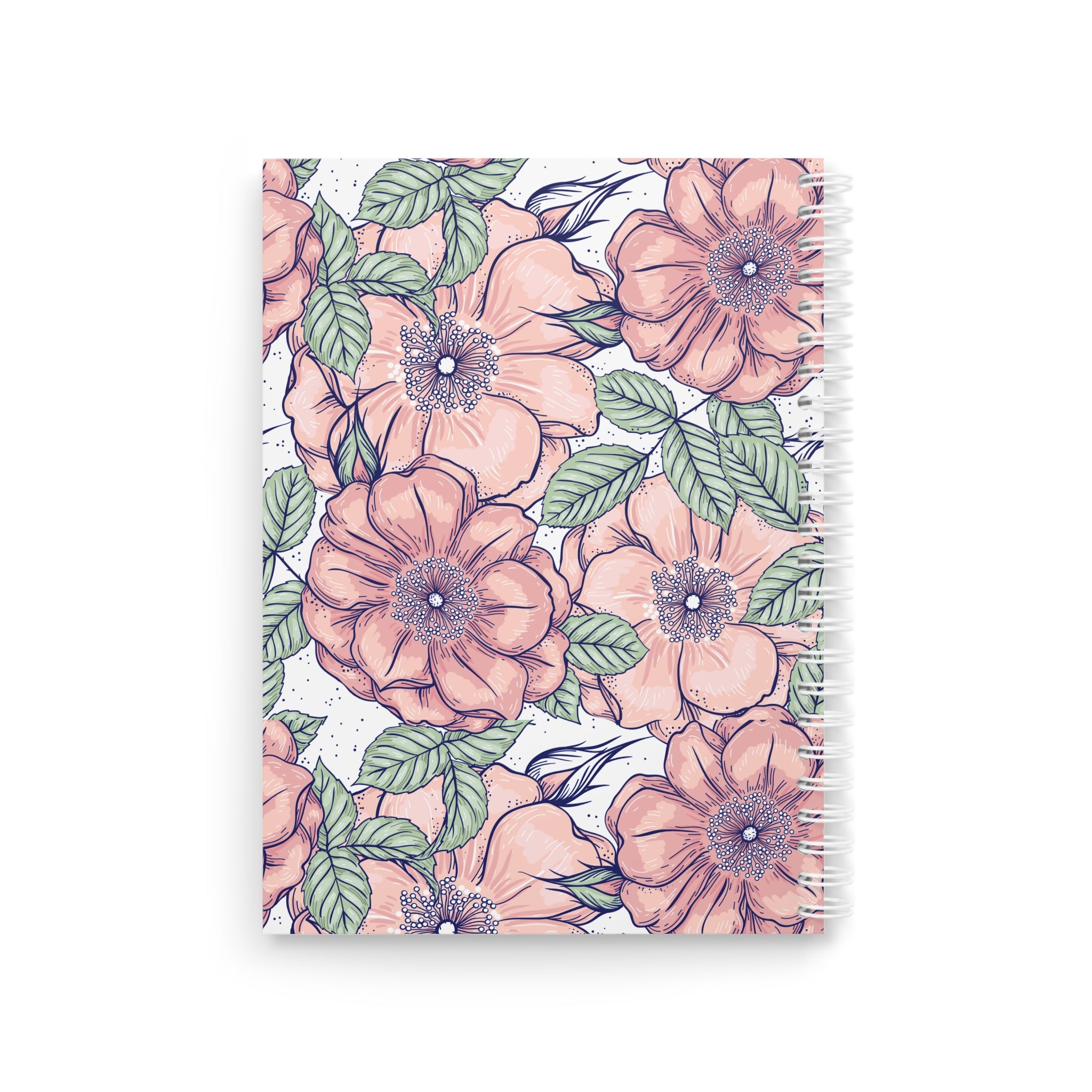 Floral Journal Spiral Notebook — Peach Watercolor Flowers, Lined Journal for Women & Girls