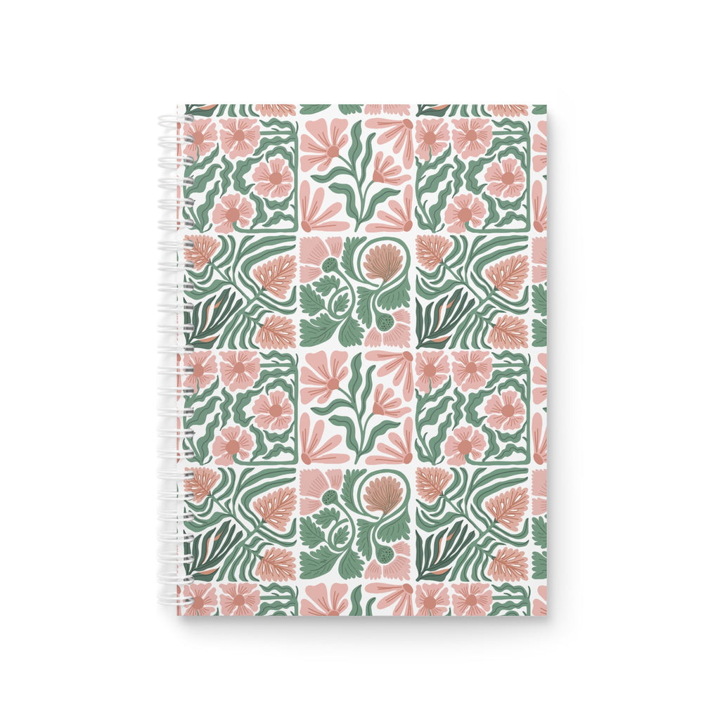 Floral Tile Spiral Notebook — Peach & Sage Botanical Journal