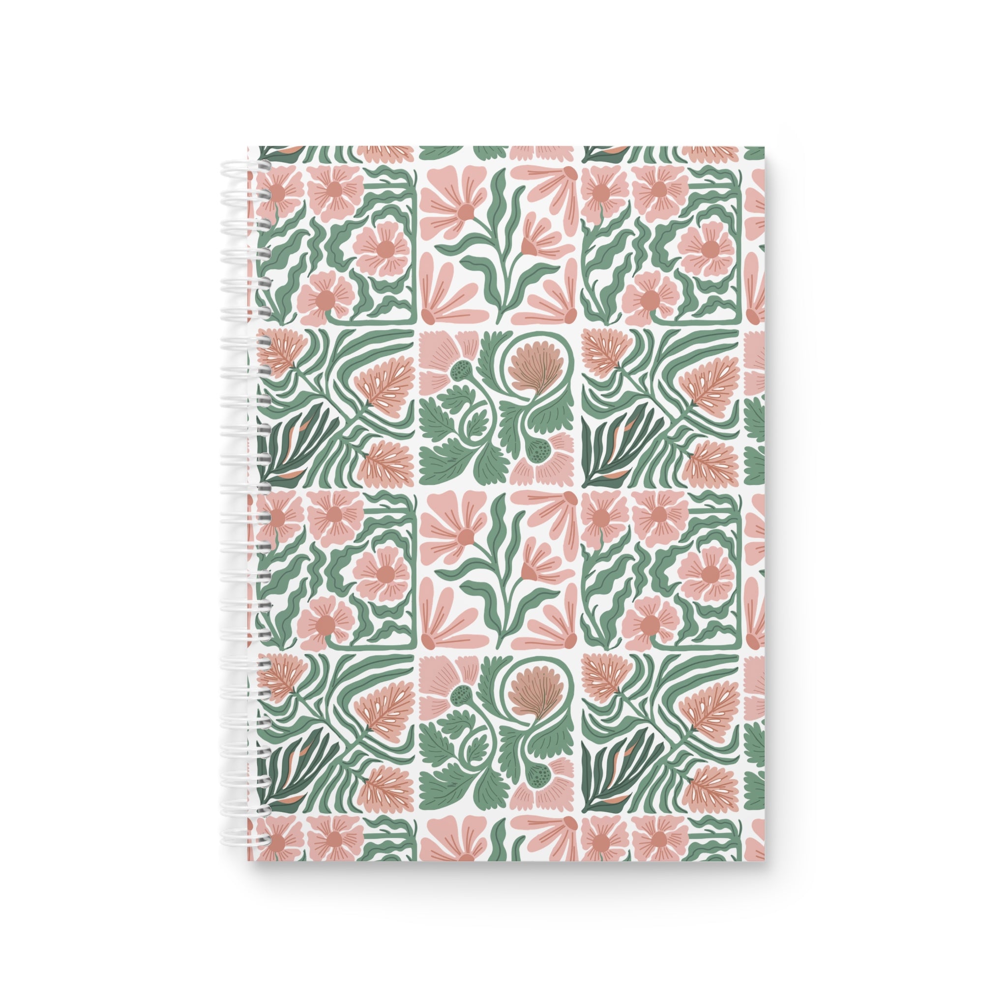 Floral Tile Spiral Notebook — Peach & Sage Botanical Journal