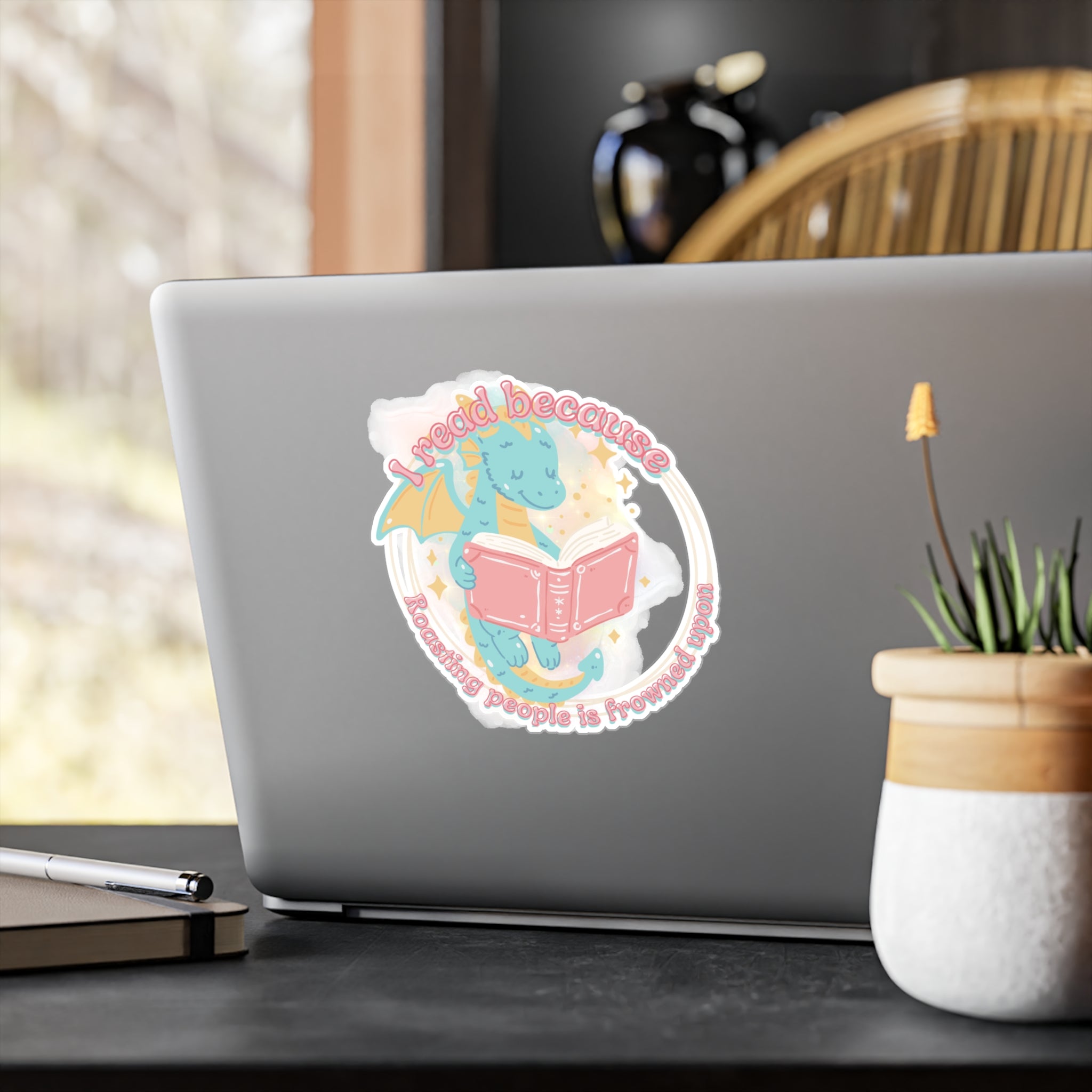 Reading Dragon Kiss-Cut Vinyl Sticker — "I read because roasting people is frowned upon"