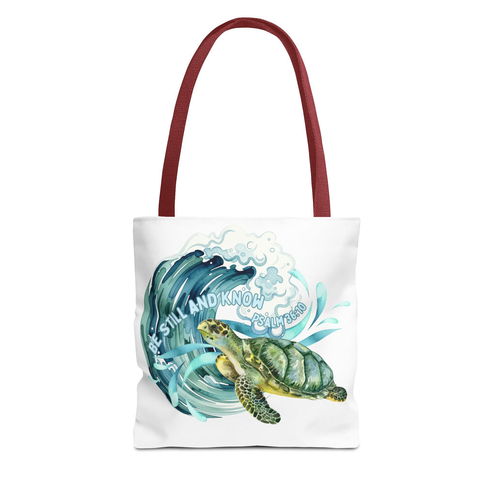 Sea Turtle Wave Tote Bag — "Be Still and Know" Ocean Eco Shopper