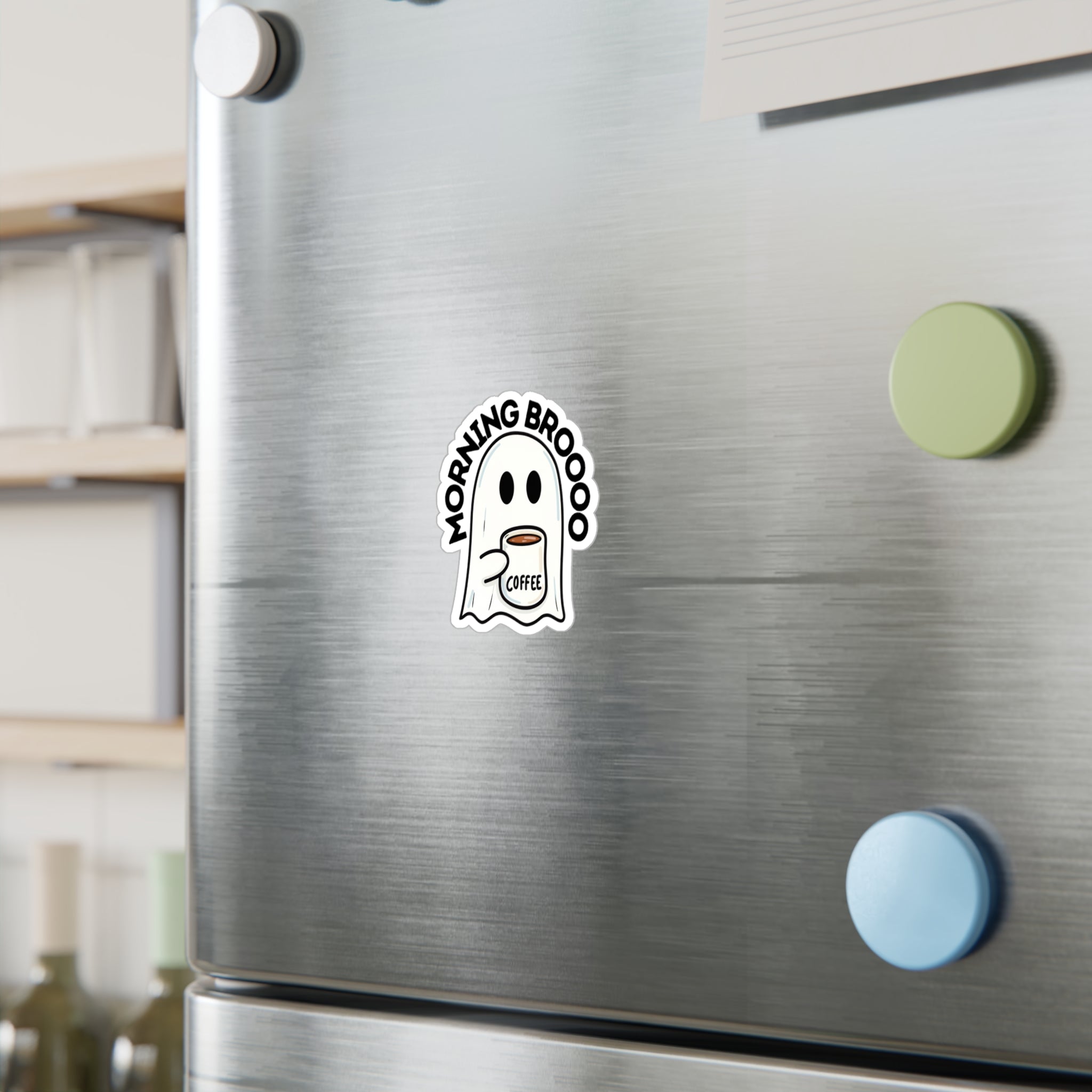 Morning Broooo Ghost Coffee Sticker — Kiss-Cut Vinyl Decal