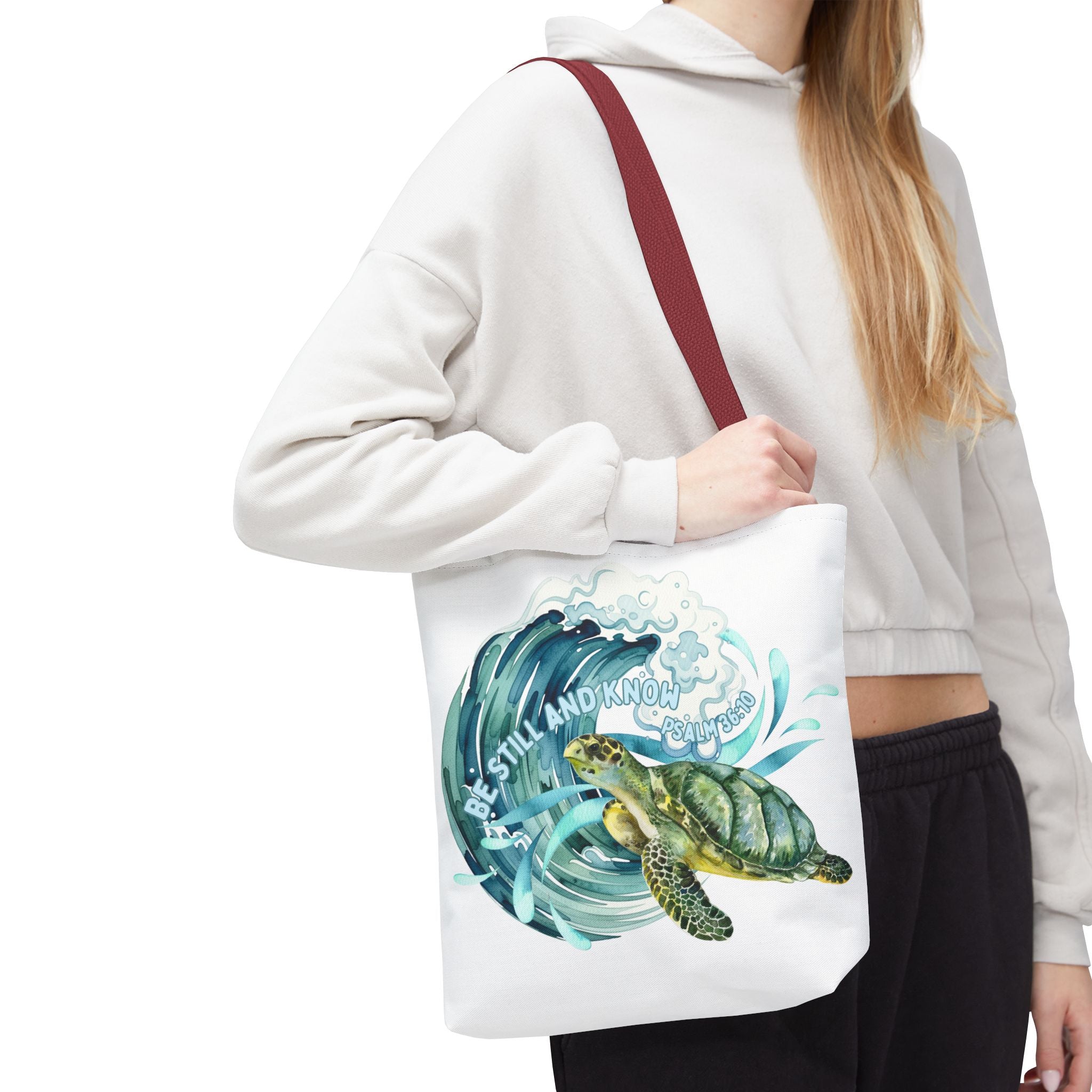 Sea Turtle Wave Tote Bag — "Be Still and Know" Ocean Eco Shopper