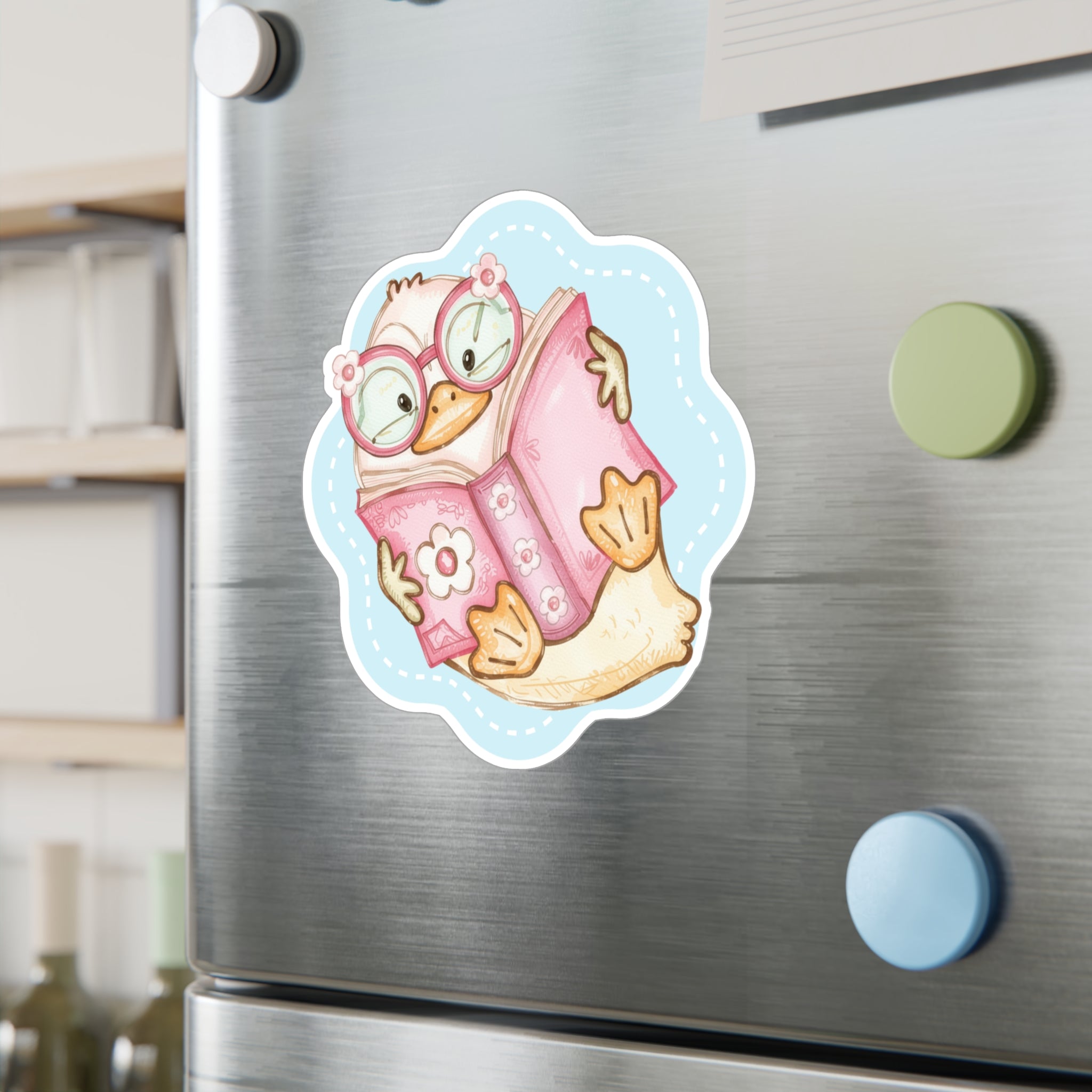Cute Reading Duck Vinyl Sticker — Kiss-Cut Decal for Books, Laptops & Windows