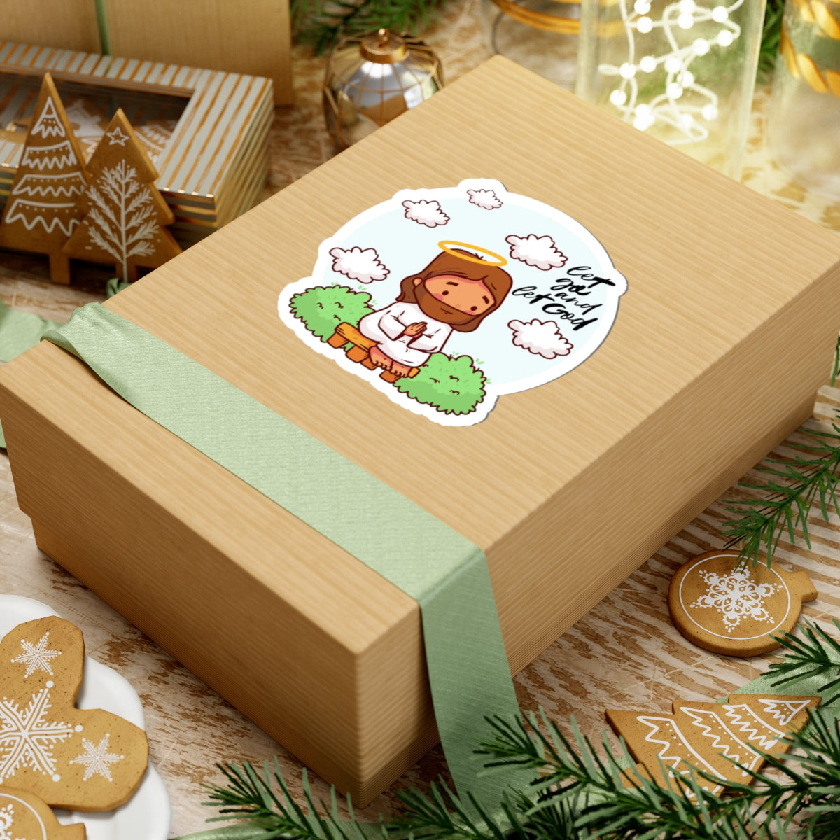 Let Go and Let God Prayer Sticker — Cute Jesus Kiss-Cut Sticker for Laptops & Gifts