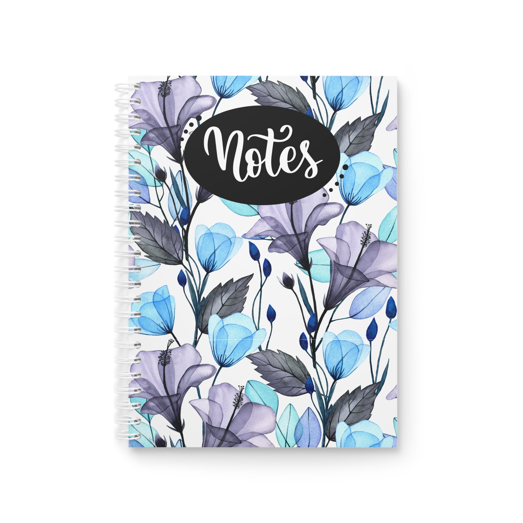 Floral Notes Spiral Notebook — Blue & Lavender Watercolor Bloom Journal