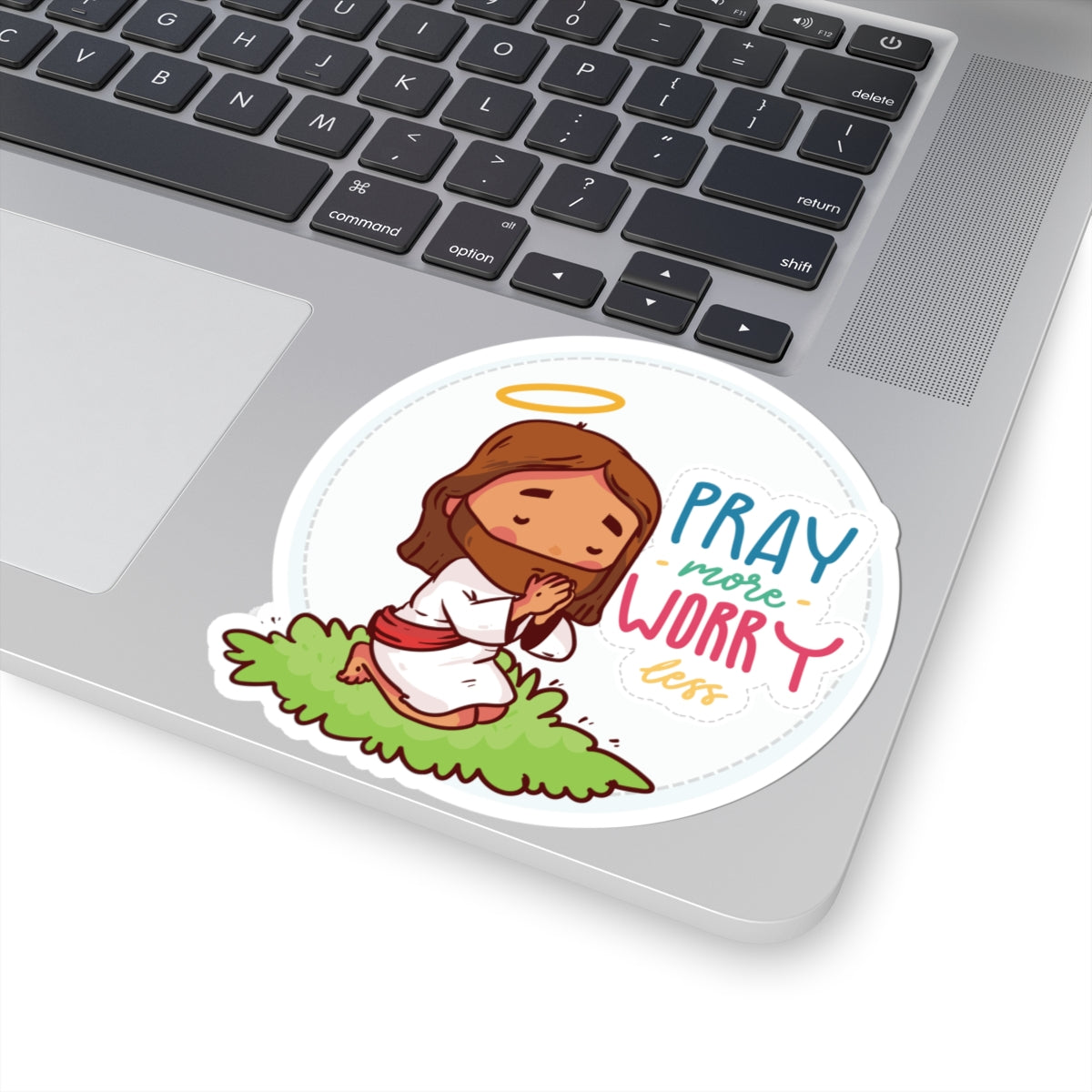 Pray More Worry Less Sticker — Cute Jesus Faith Vinyl Sticker (Kiss-Cut)