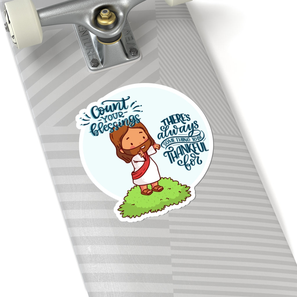 Religious Jesus 'Count Your Blessings' Kiss-Cut Sticker — Thankful Faith Design