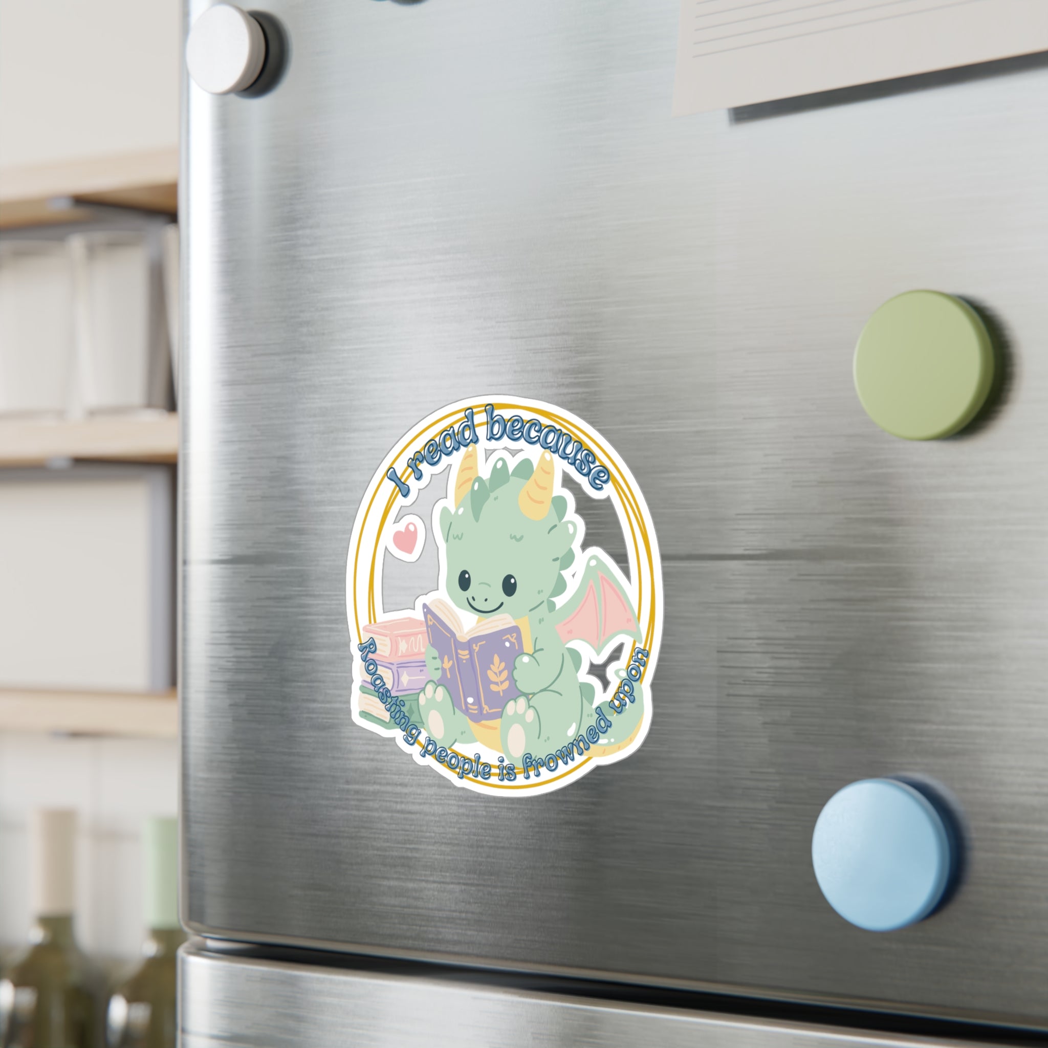 Reading Dragon Vinyl Sticker — “I read because roasting  people is frowned upon” Kiss-Cut Decal