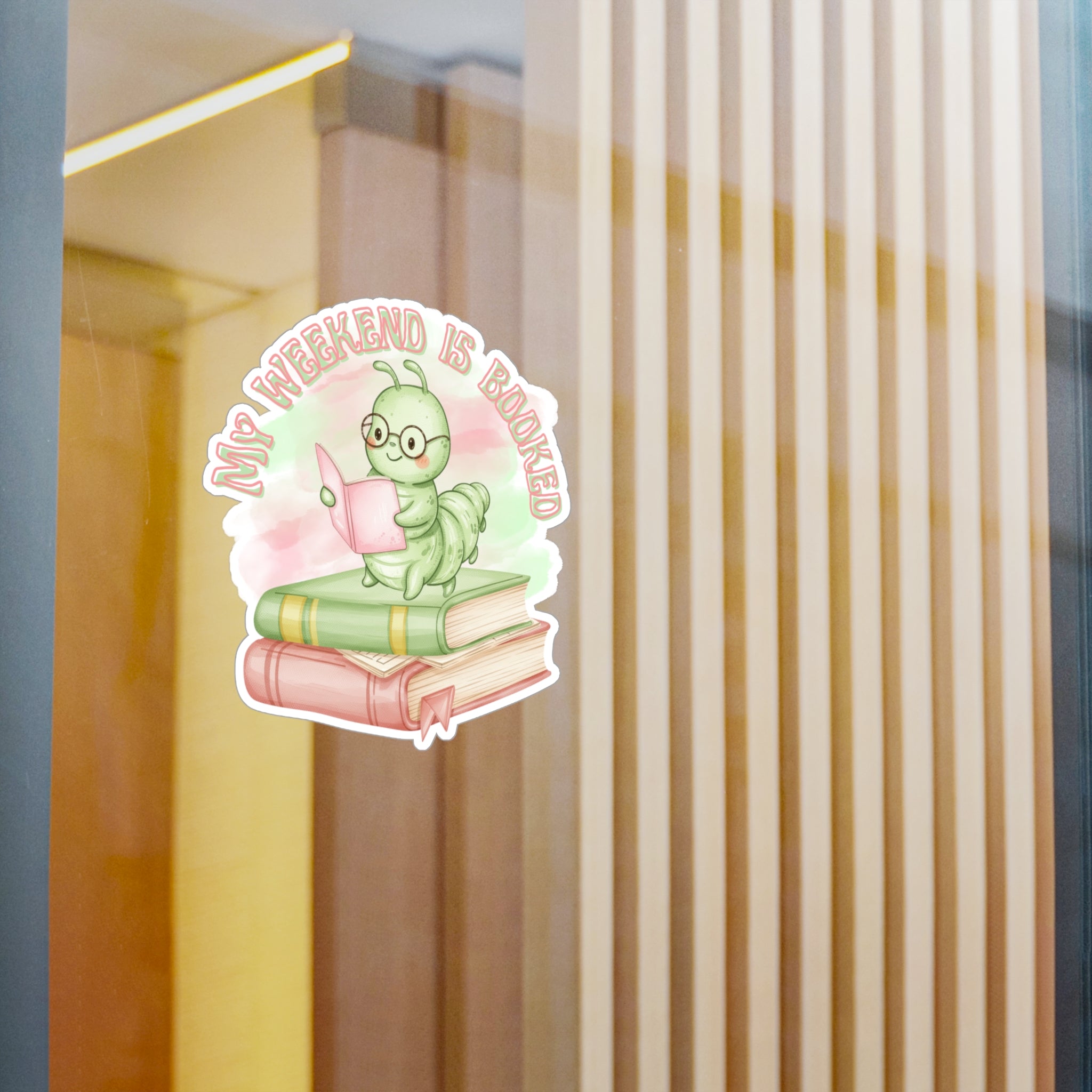 Bookworm Vinyl Sticker — "My Weekend Is Booked" Cute Reading Caterpillar Kiss-Cut Decal