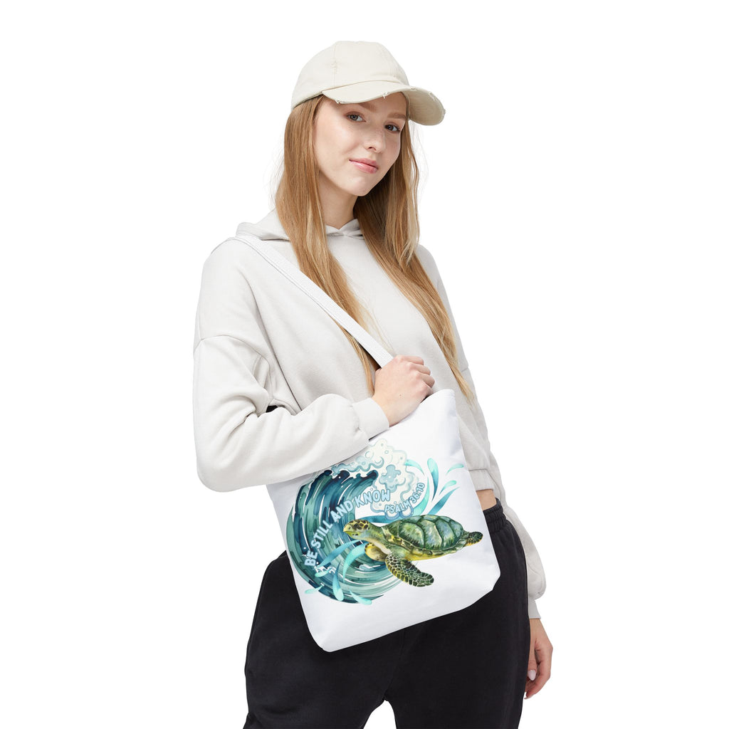 Sea Turtle Wave Tote Bag — "Be Still and Know" Ocean Eco Shopper
