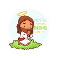 Sticker — "Mental Health Begins with Me" Praying Jesus Cute Faith Vinyl Sticker