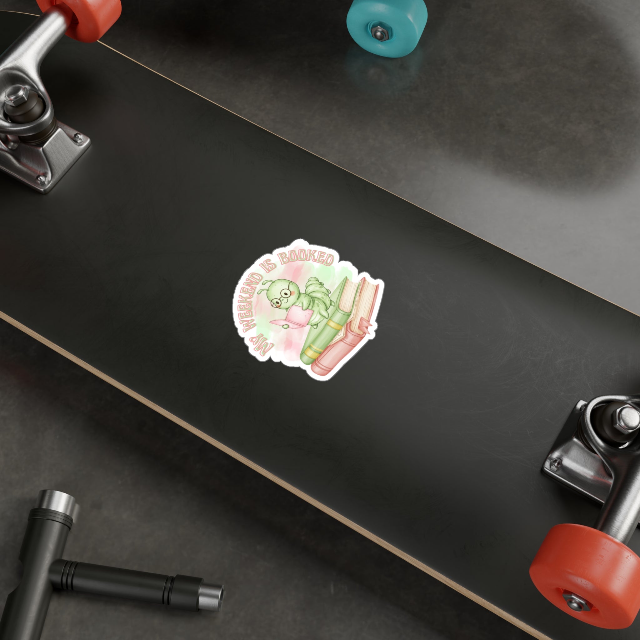 Bookworm Vinyl Sticker — "My Weekend Is Booked" Cute Reading Caterpillar Kiss-Cut Decal