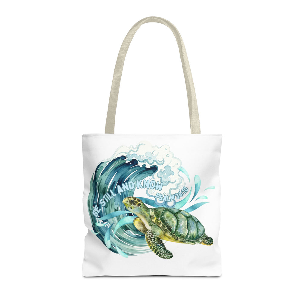 Sea Turtle Wave Tote Bag — "Be Still and Know" Ocean Eco Shopper