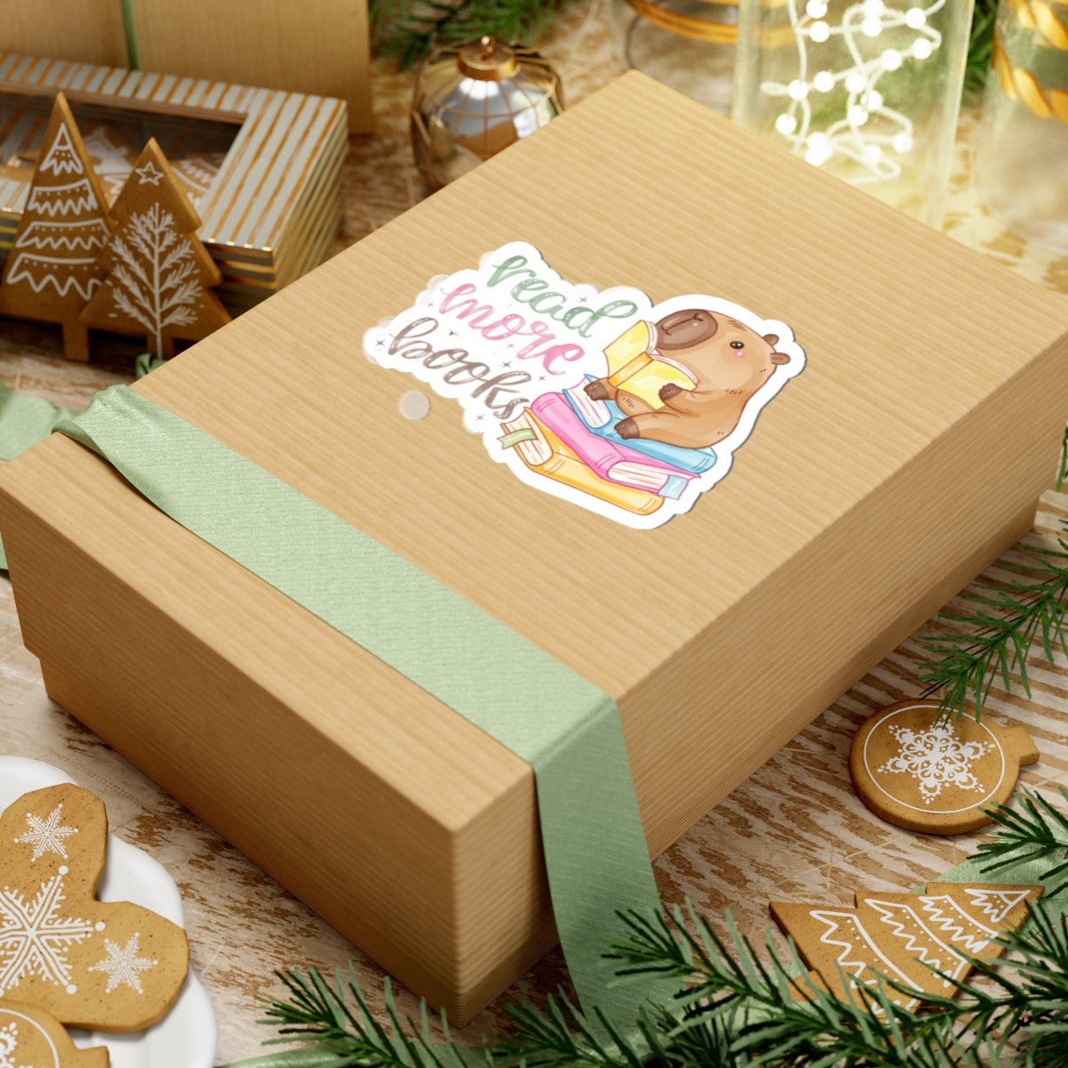 Read More Books Bear Sticker — Cute Bookworm Laptop Kiss-Cut Sticker