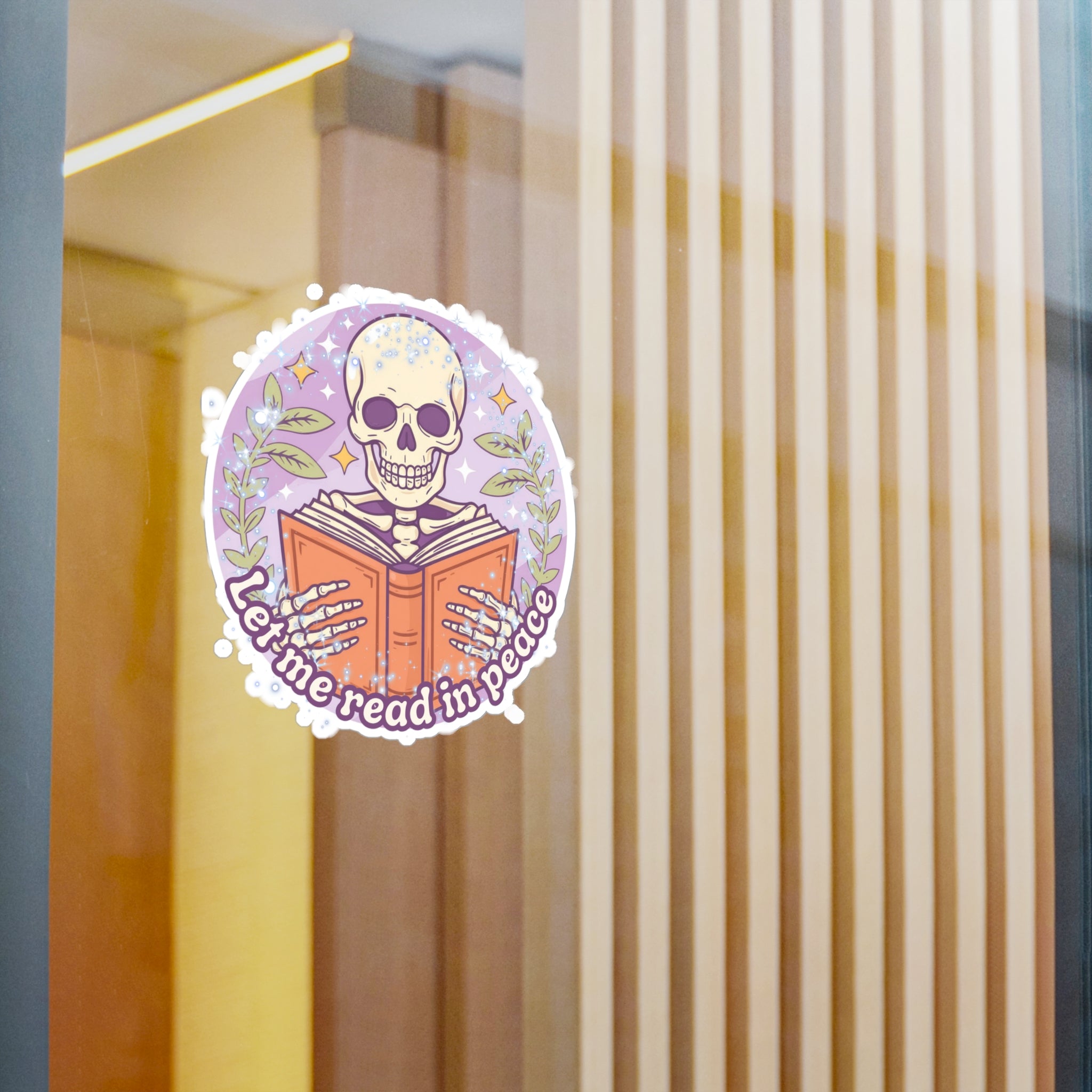 Kiss-Cut Vinyl Decal — “Let Me Read in Peace” Skull Reading Sticker
