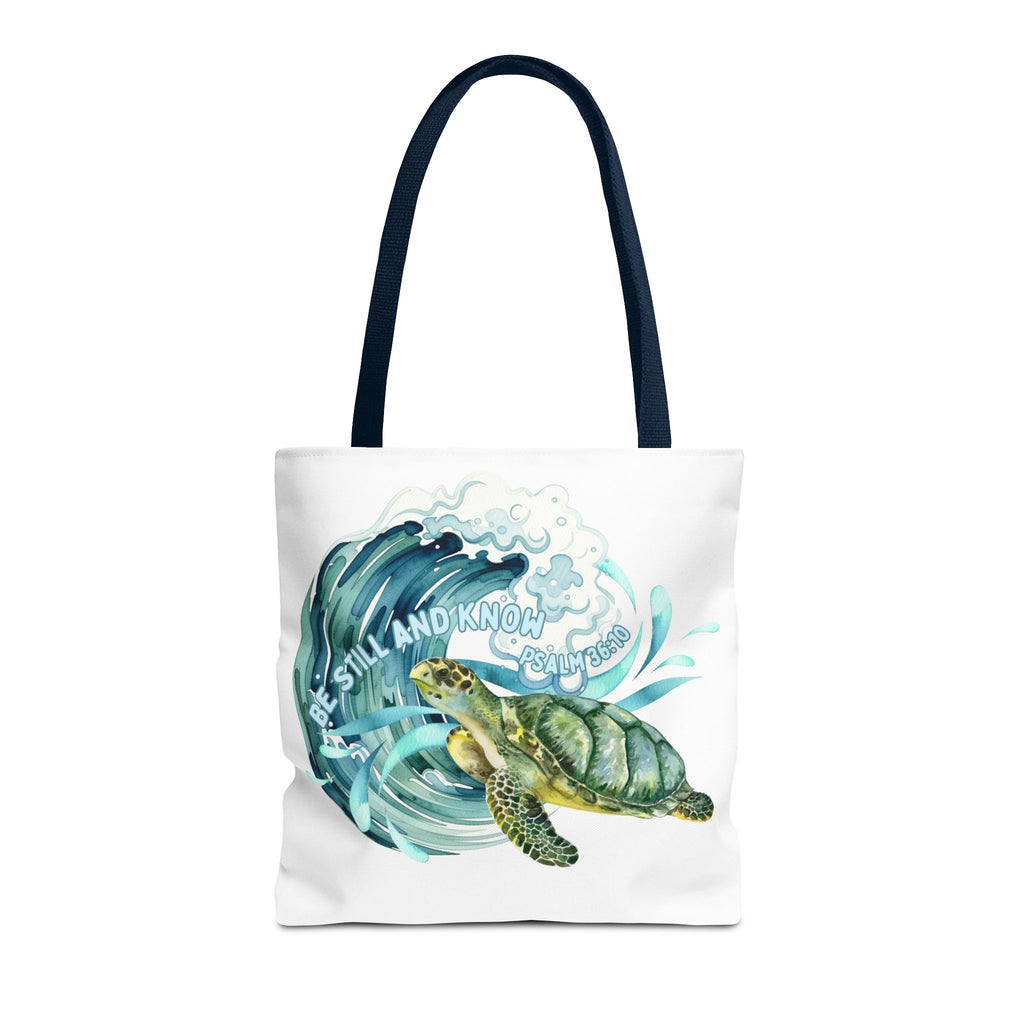 Sea Turtle Wave Tote Bag — "Be Still and Know" Ocean Eco Shopper