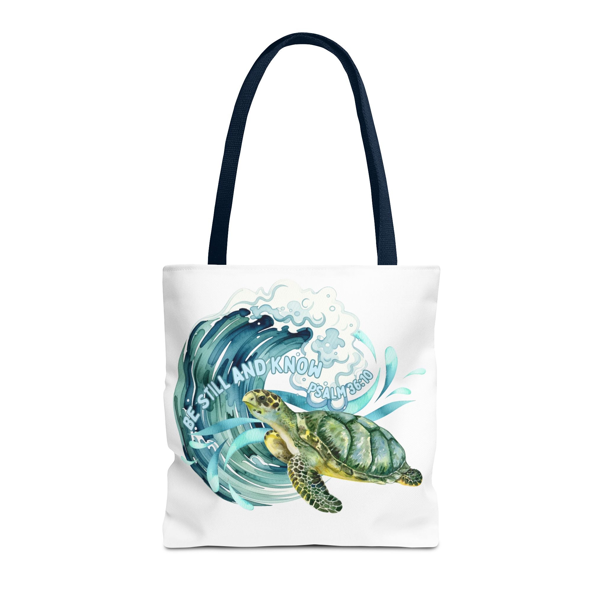 Sea Turtle Wave Tote Bag — "Be Still and Know" Ocean Eco Shopper
