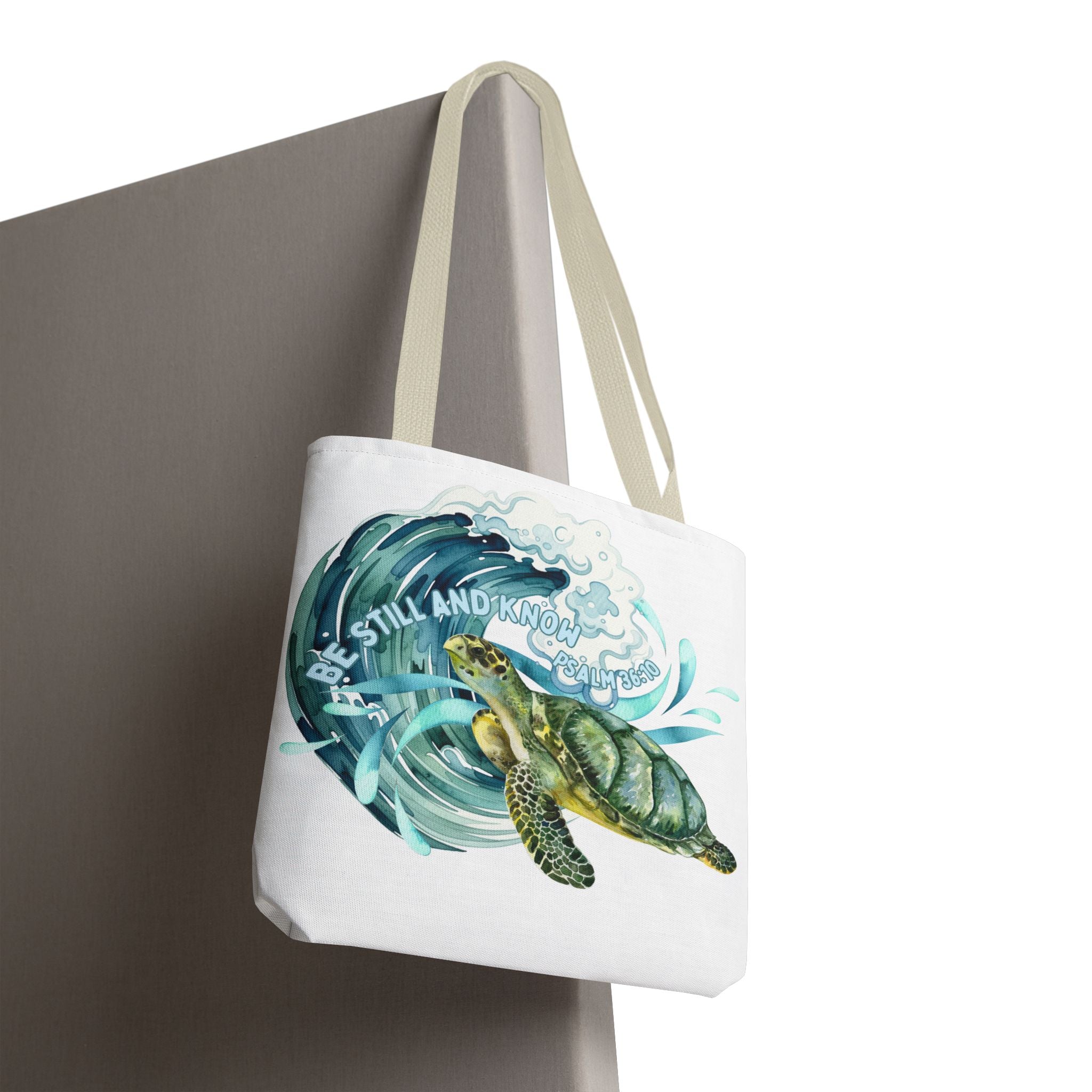 Sea Turtle Wave Tote Bag — "Be Still and Know" Ocean Eco Shopper